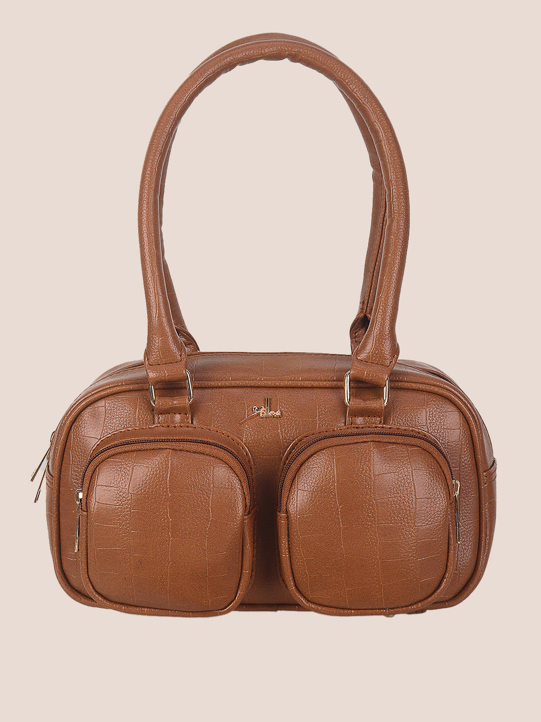 Tan Synthetic Leather Handbag for Women