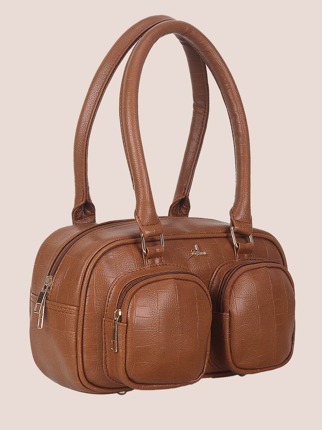 Tan Synthetic Leather Handbag for Women