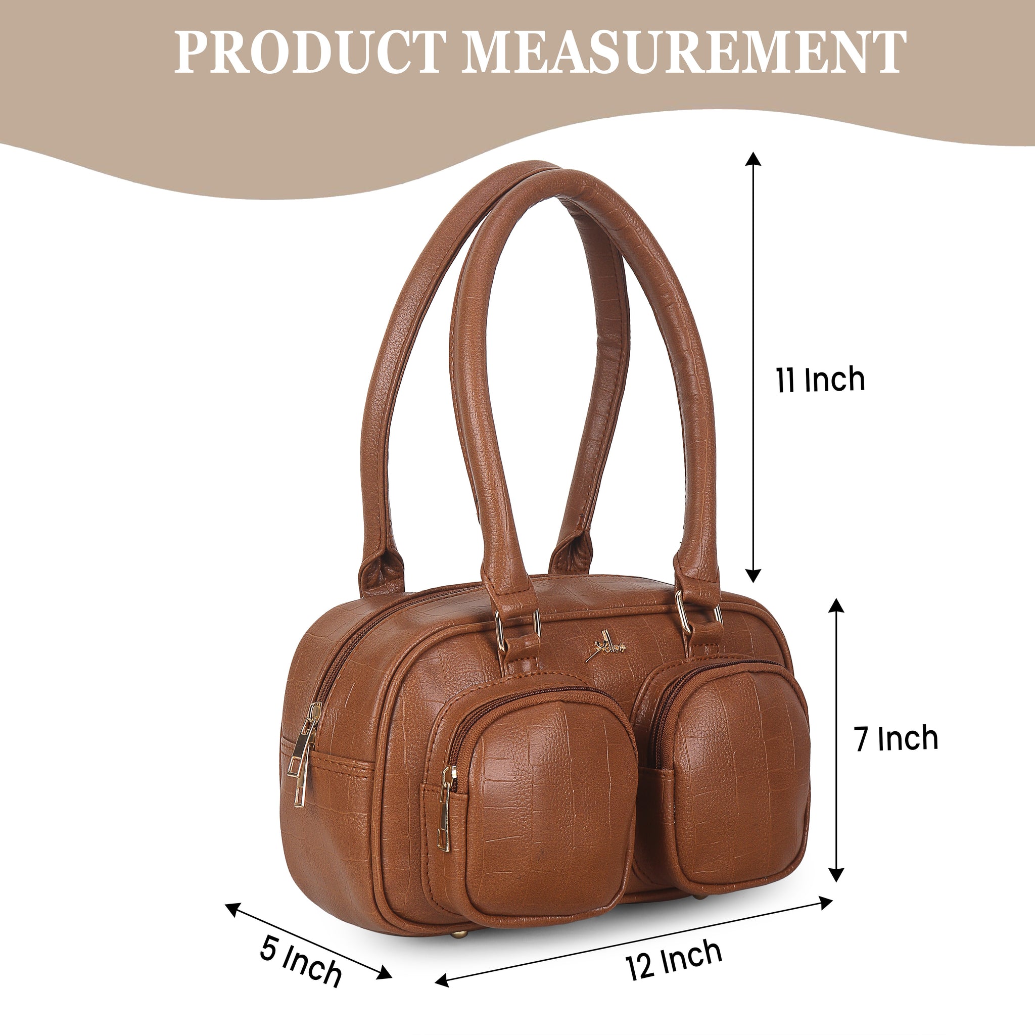 Tan Synthetic Leather Handbag for Women