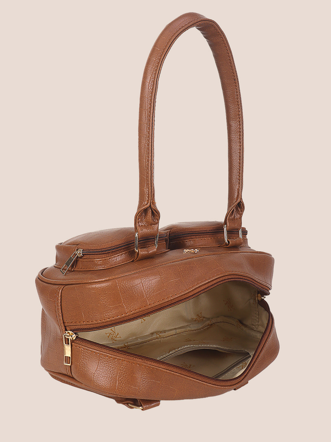 Tan Synthetic Leather Handbag for Women