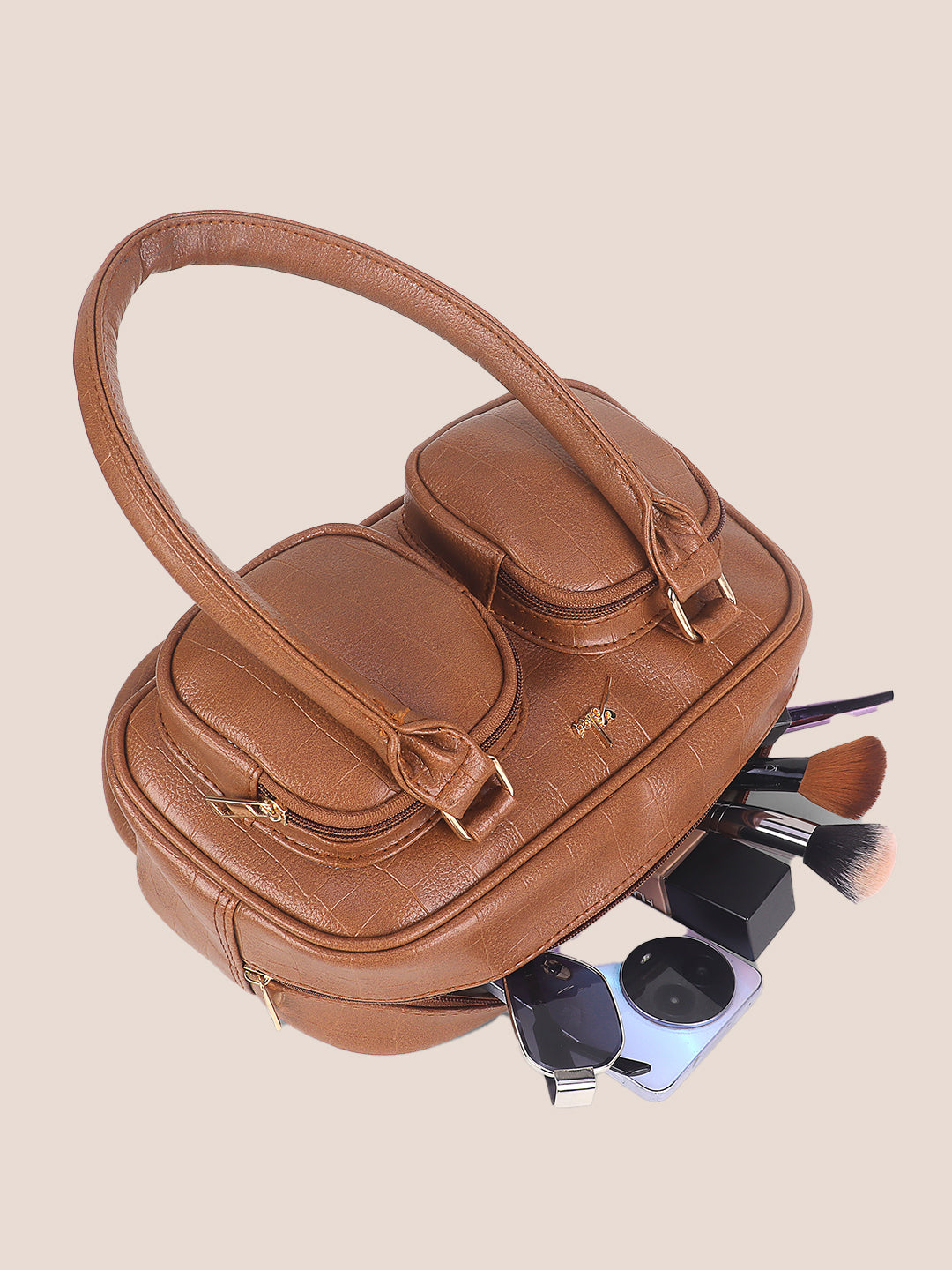 Tan Synthetic Leather Handbag for Women
