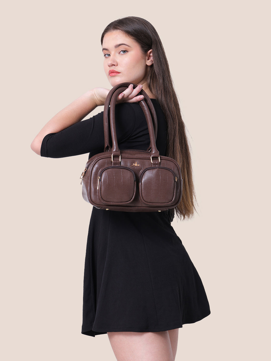 Brown Synthetic Leather Handbag for Women