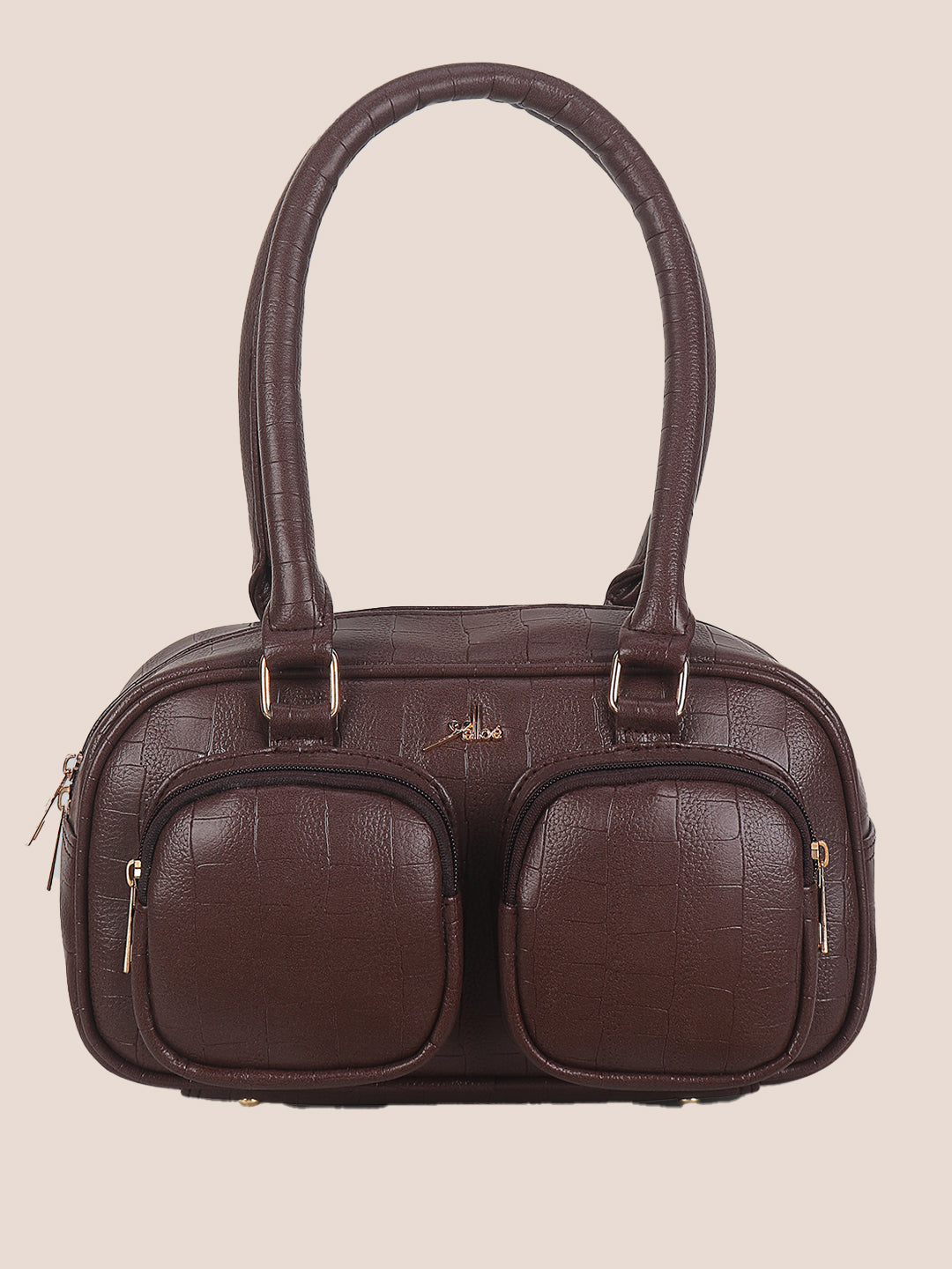 Brown Synthetic Leather Handbag for Women