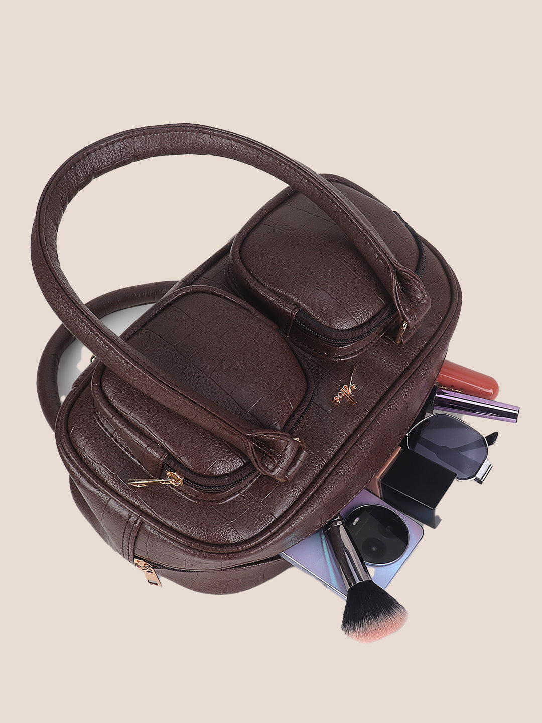 Brown Synthetic Leather Handbag for Women