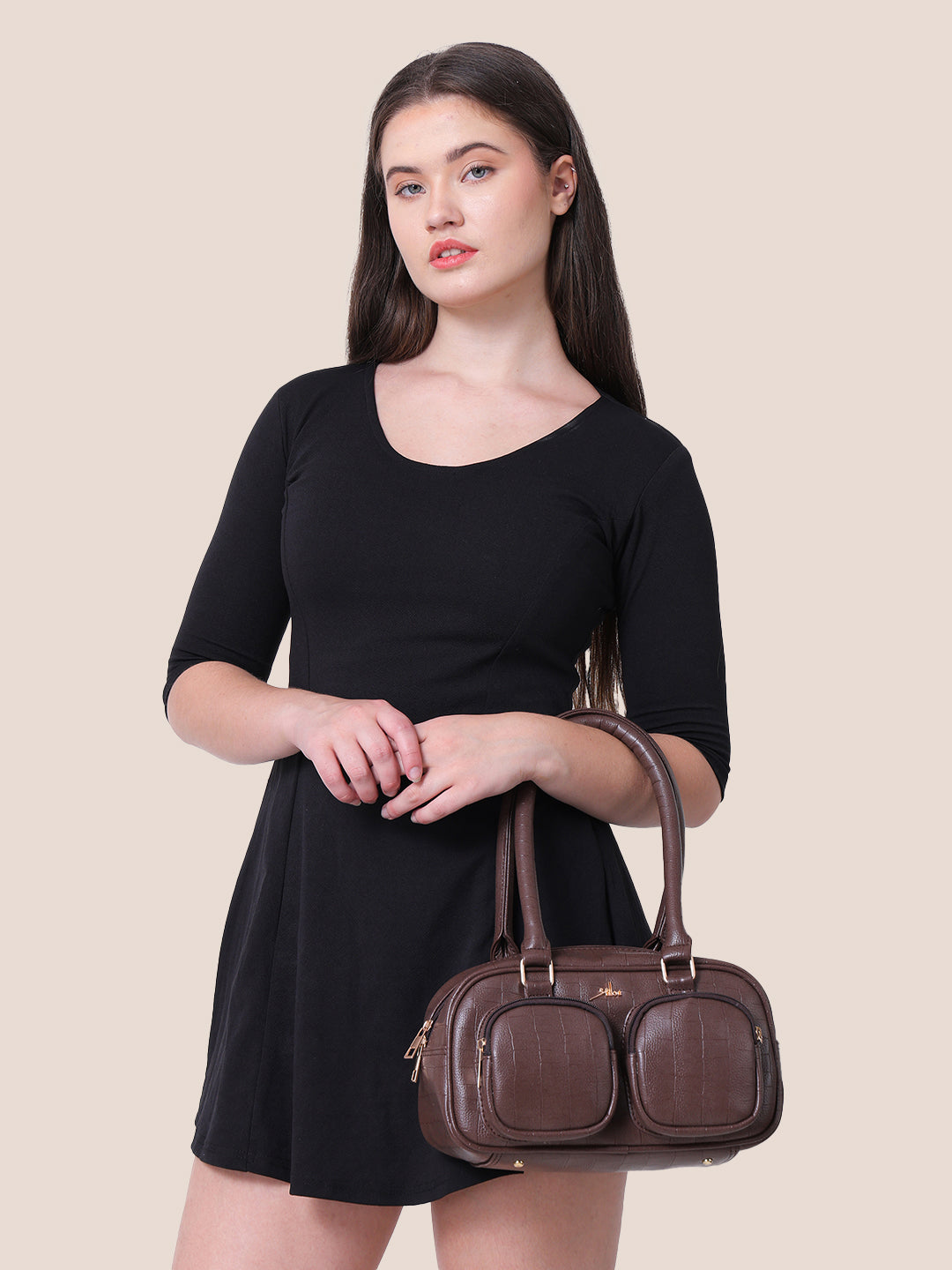 Brown Synthetic Leather Handbag for Women
