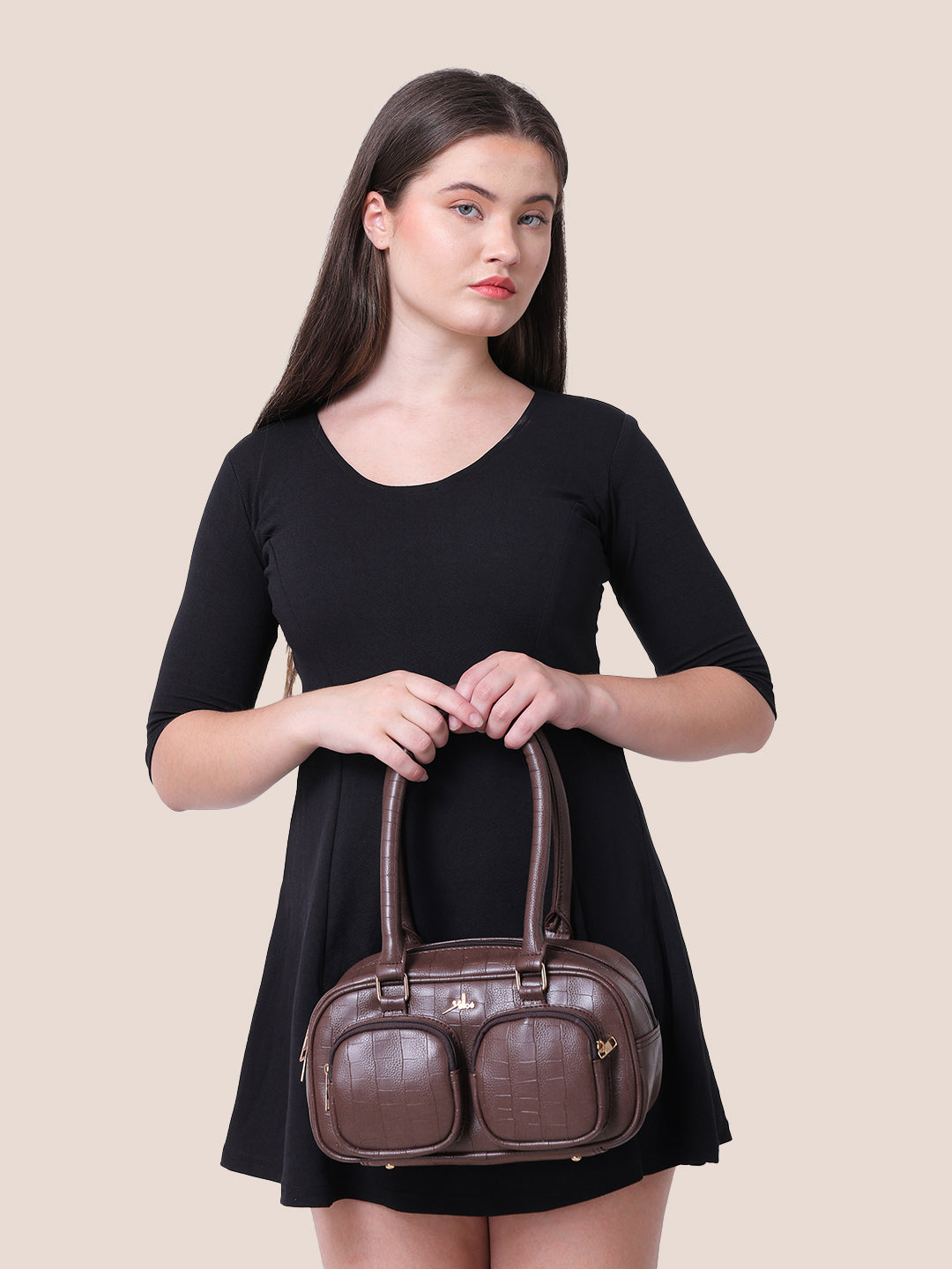 Brown Synthetic Leather Handbag for Women