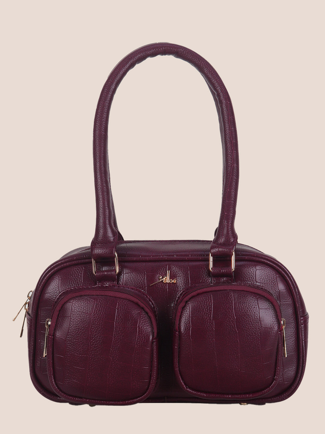 Maroon Synthetic Leather Handbag for Women