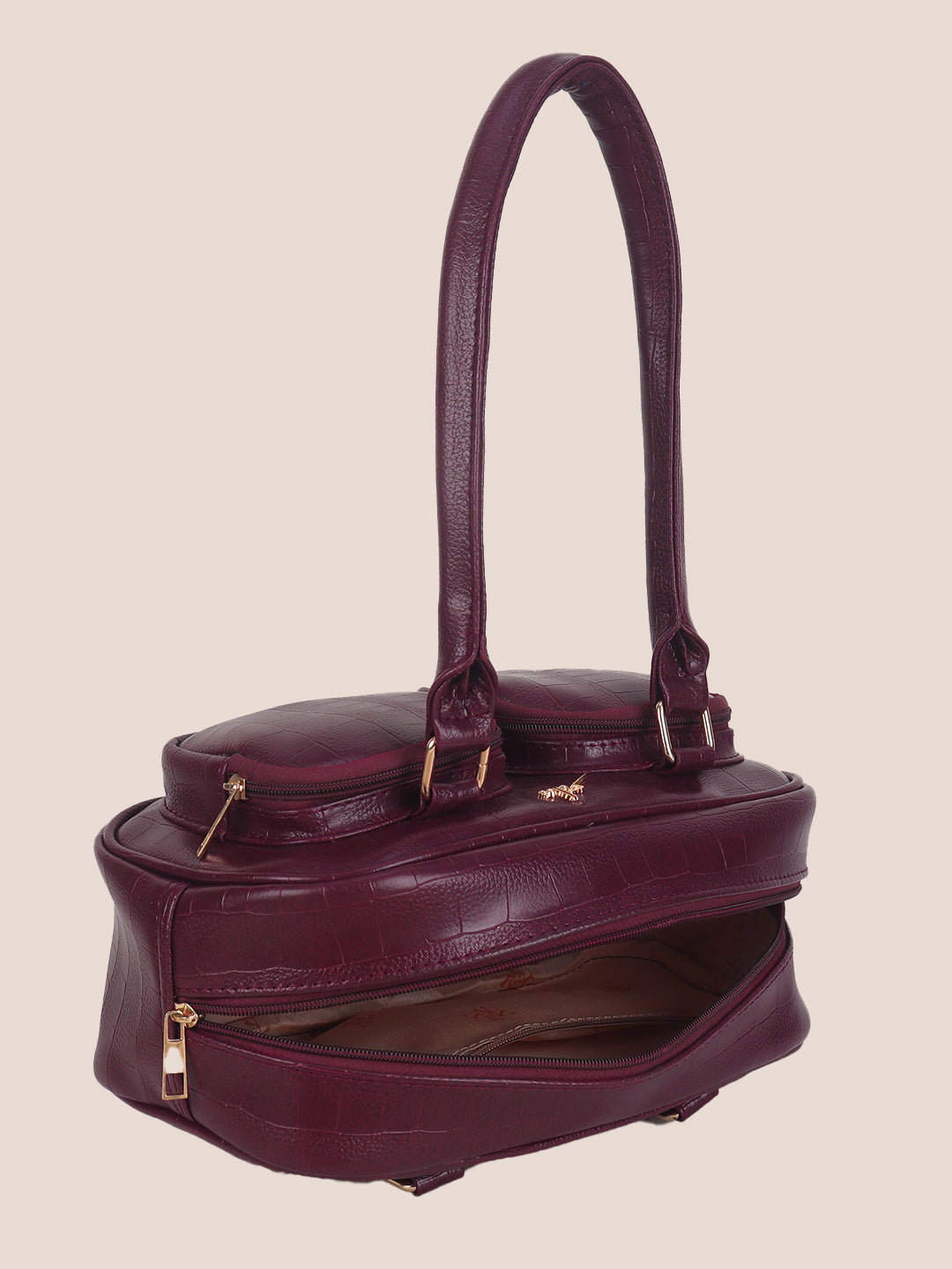 Maroon Synthetic Leather Handbag for Women