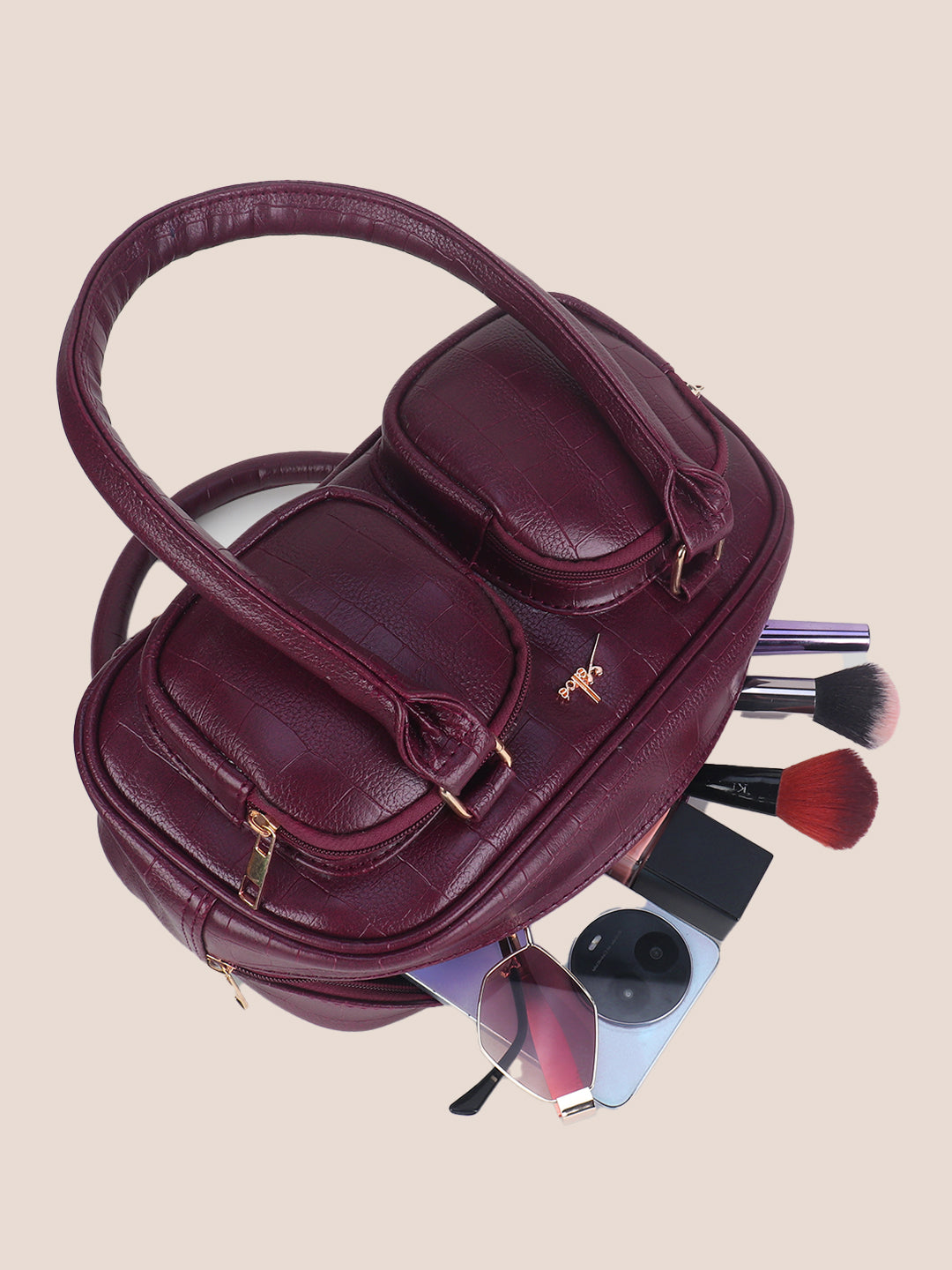 Maroon Synthetic Leather Handbag for Women
