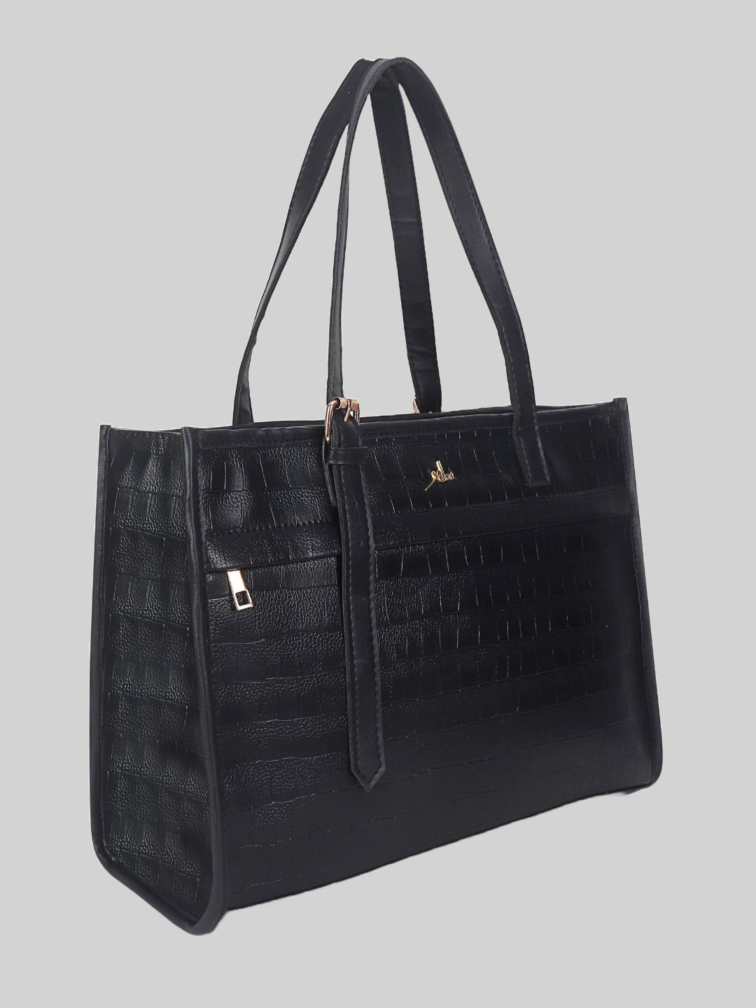 Women's Black Synthetic Leather Handbag