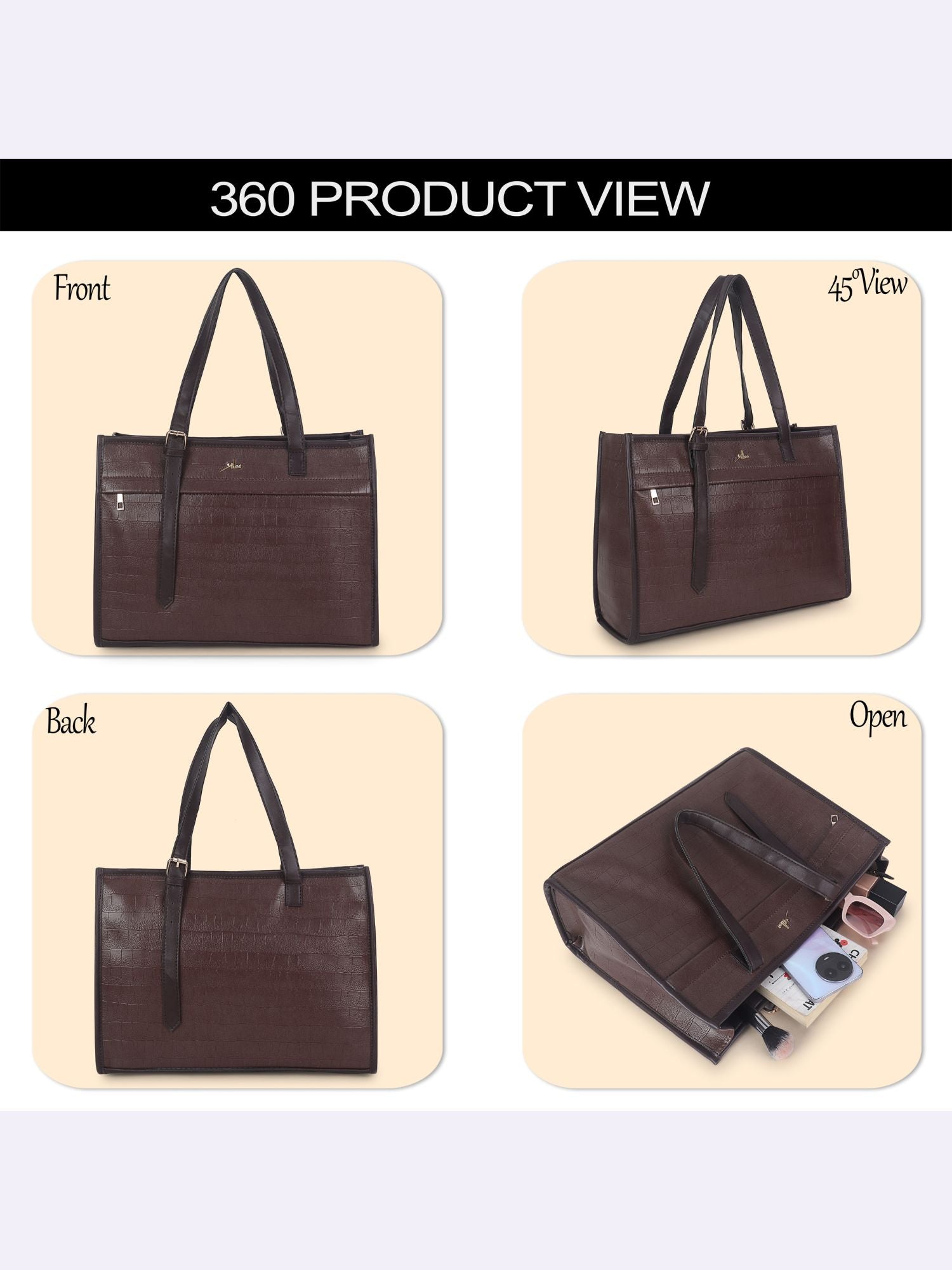 Women's Brown Synthetic Leather Handbag