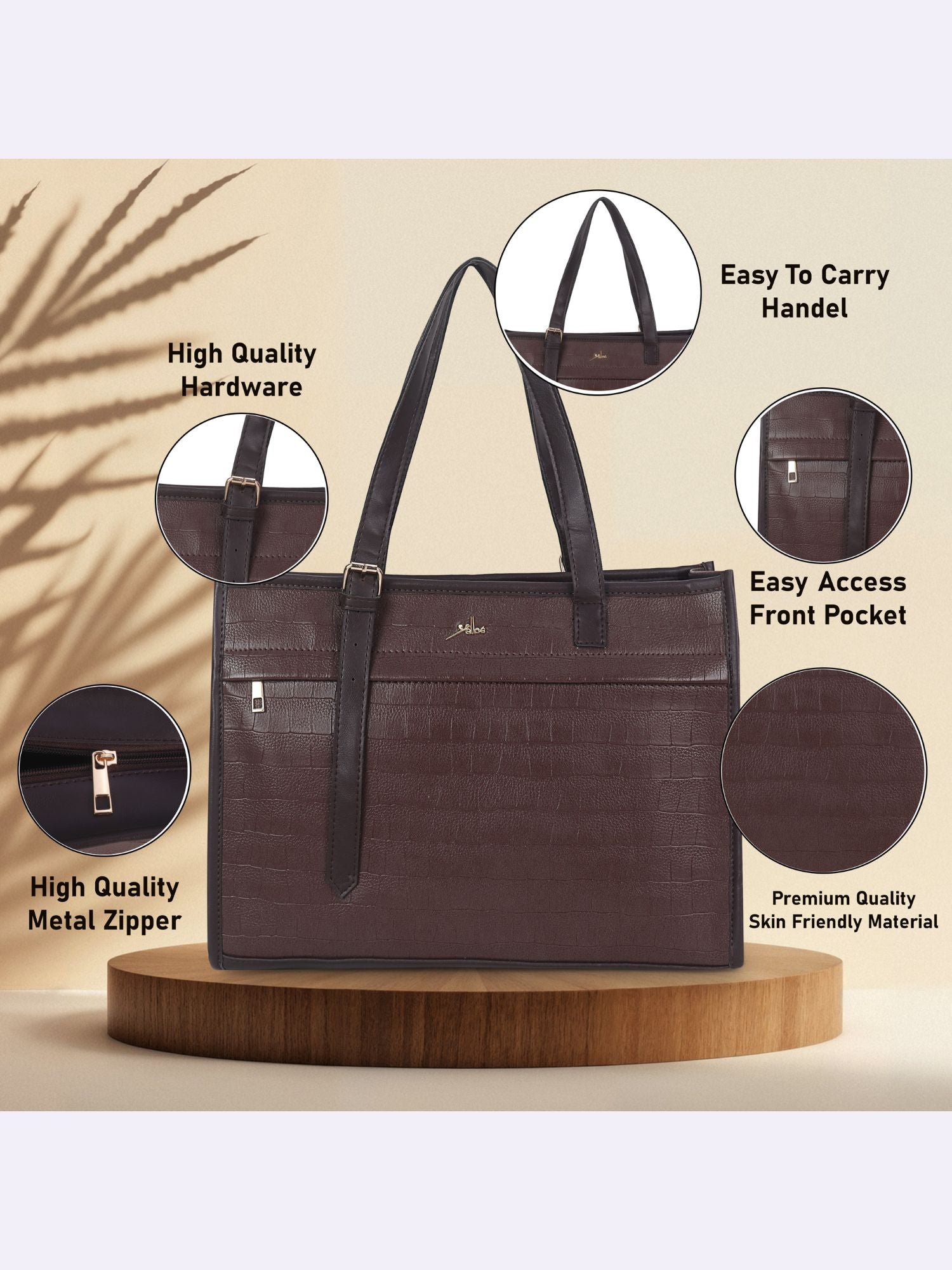 Women's Brown Synthetic Leather Handbag