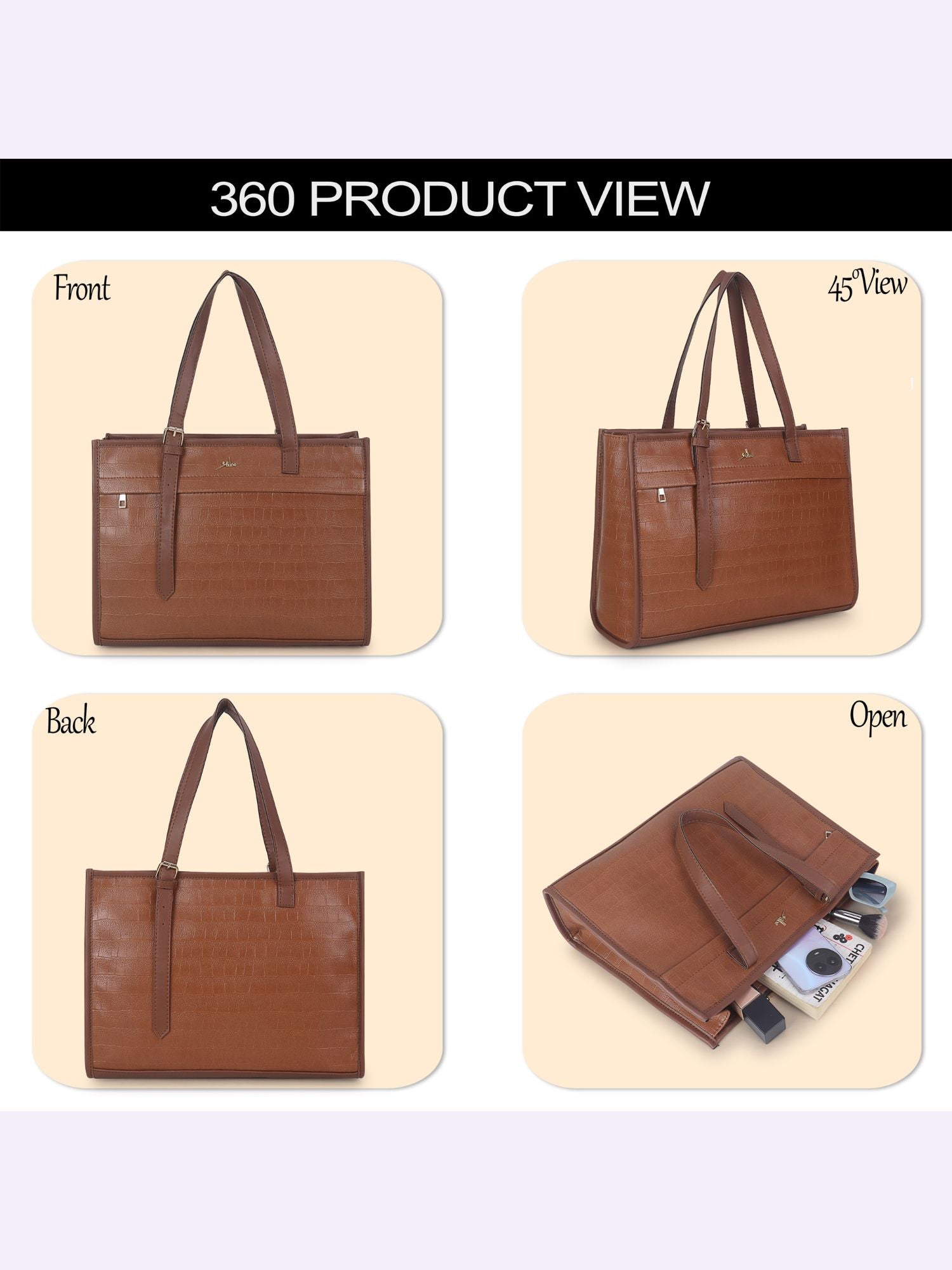 Women's Tan Synthetic Leather Handbag