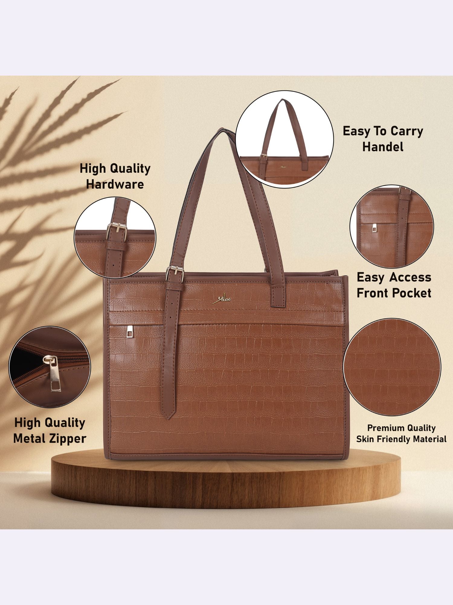 Women's Tan Synthetic Leather Handbag