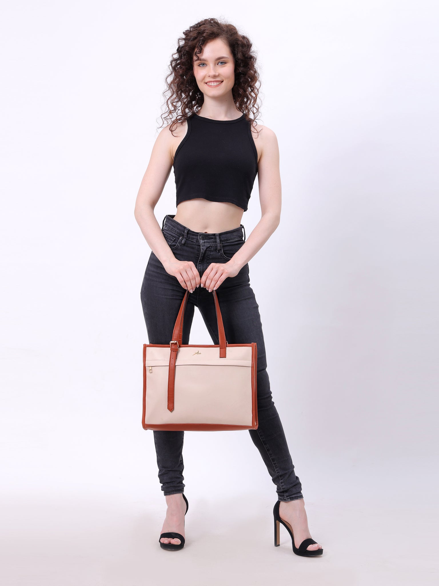 Women's Off White Synthetic Leather Handbag