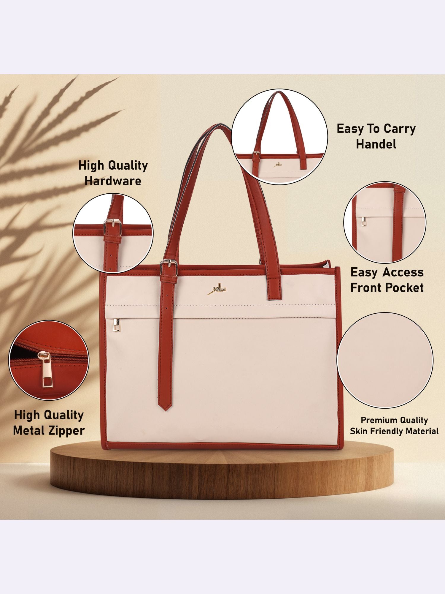 Women's Off White Synthetic Leather Handbag