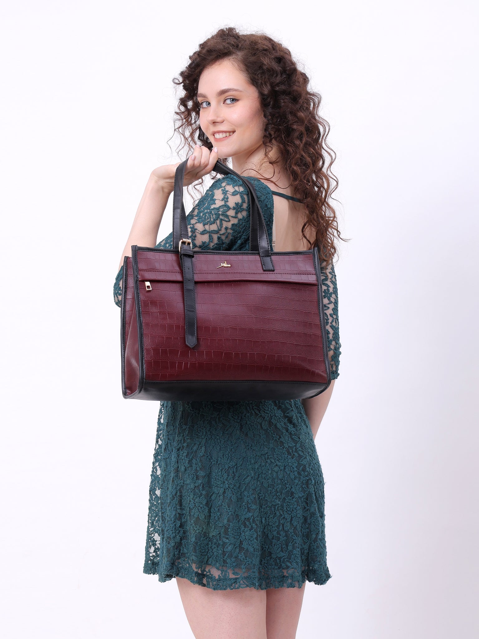 Women's Maroon Synthetic Leather Handbag