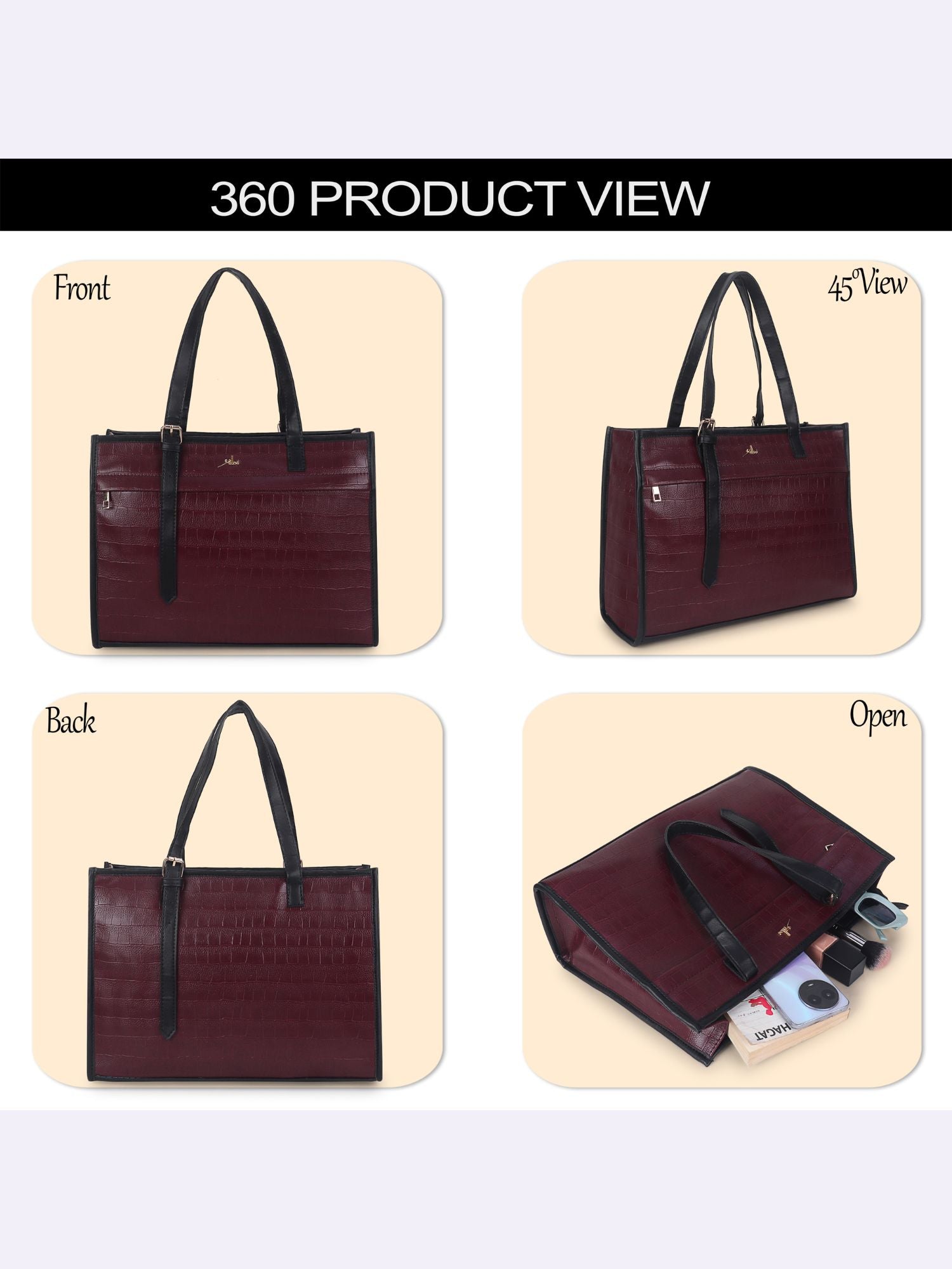 Women's Maroon Synthetic Leather Handbag