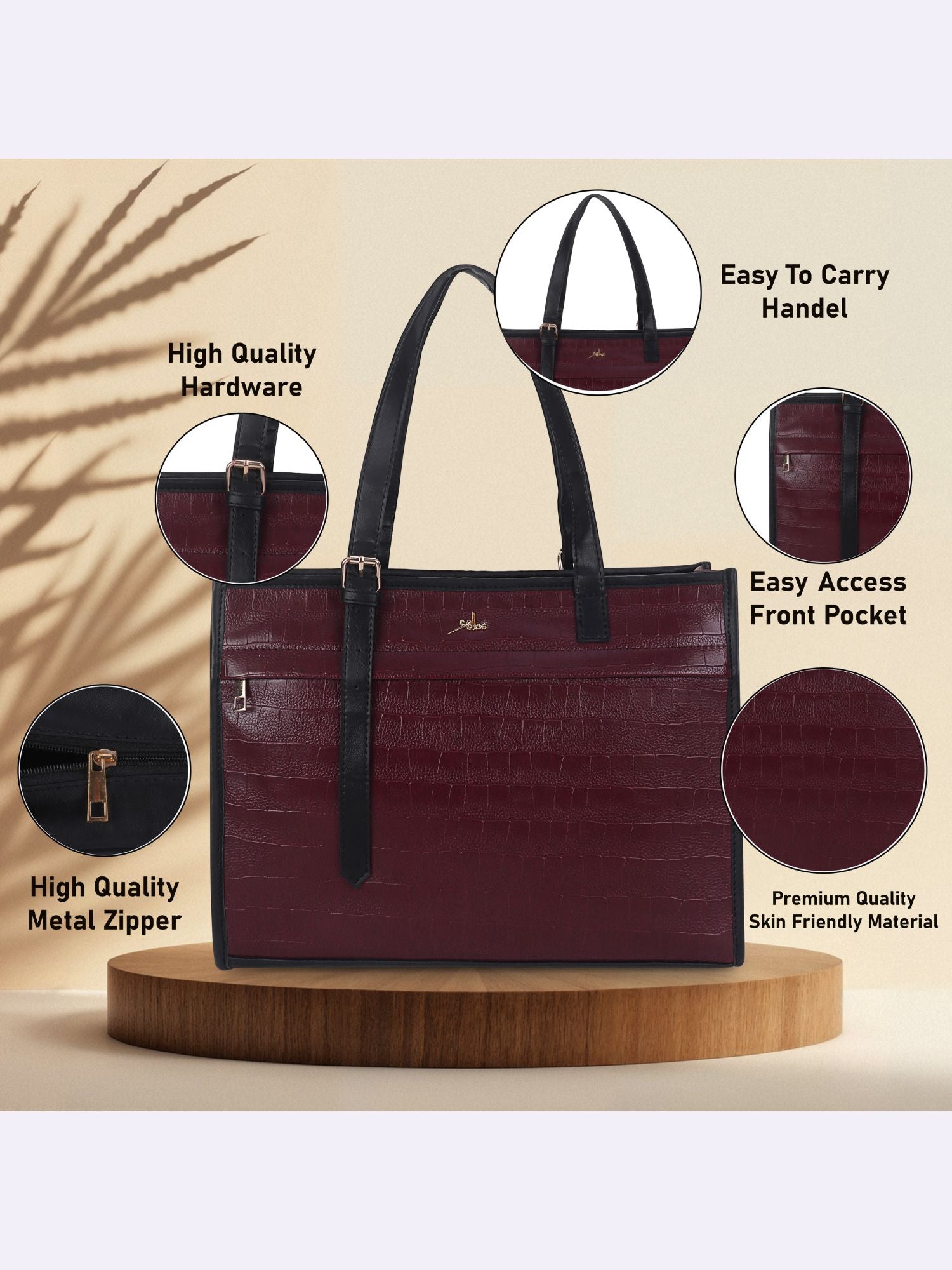 Women's Maroon Synthetic Leather Handbag