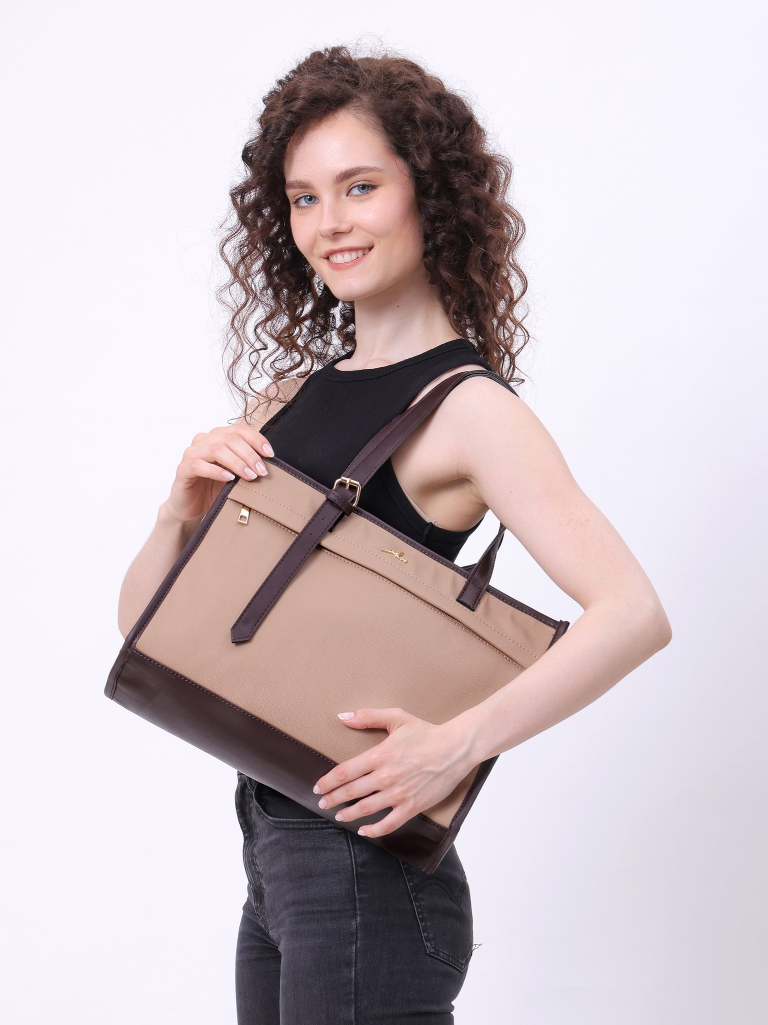 Women's Beige Synthetic Leather Handbag