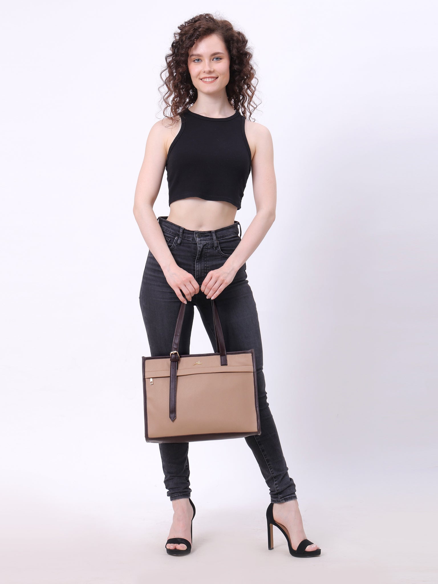 Women's Beige Synthetic Leather Handbag