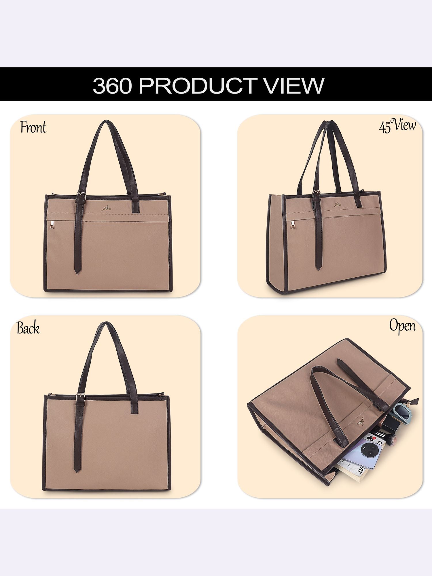 Women's Beige Synthetic Leather Handbag