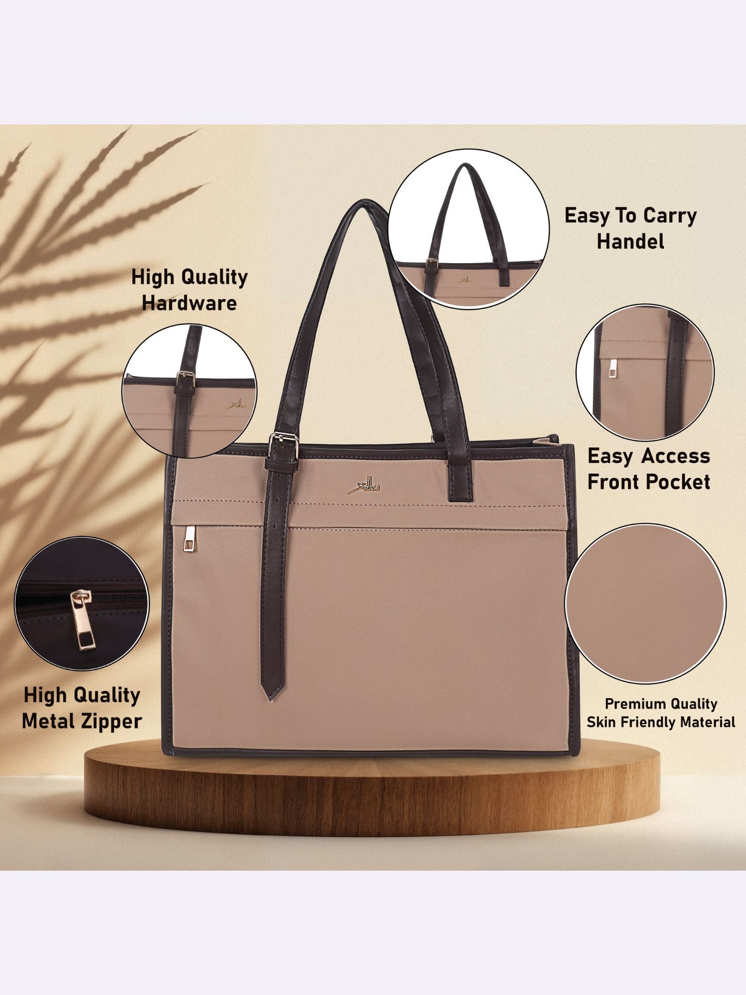 Women's Beige Synthetic Leather Handbag