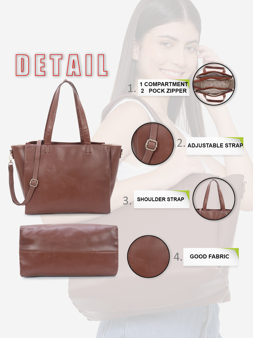 Tan Multi Compartment Shoulder Tote Bag