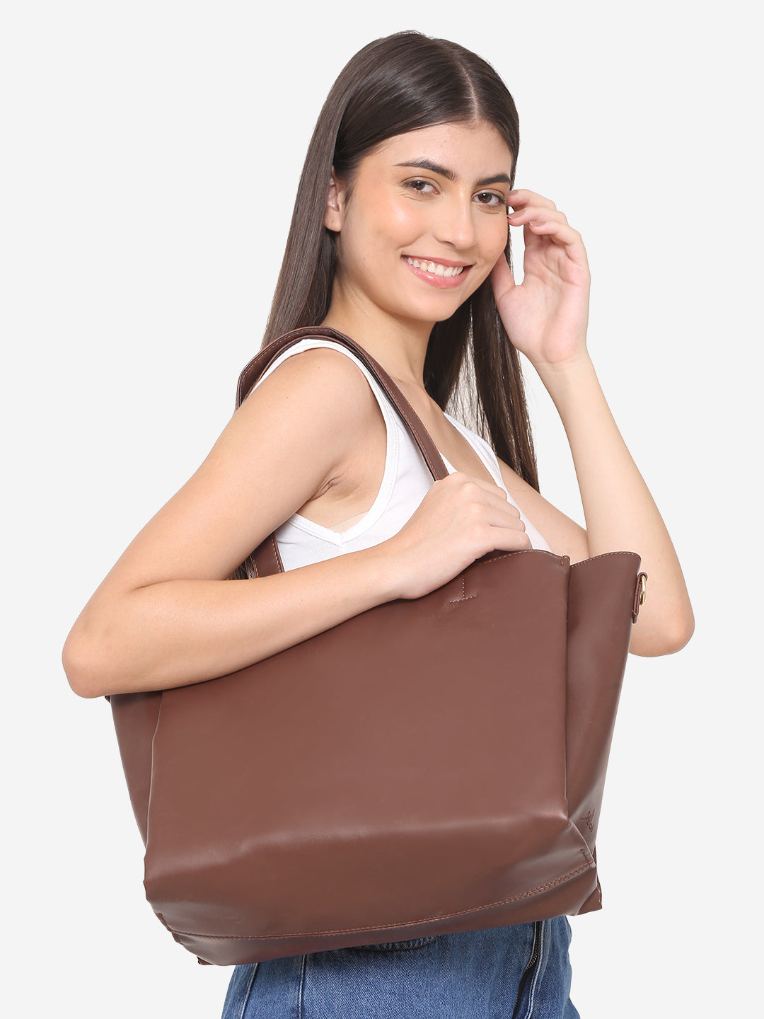Tan Multi Compartment Shoulder Tote Bag