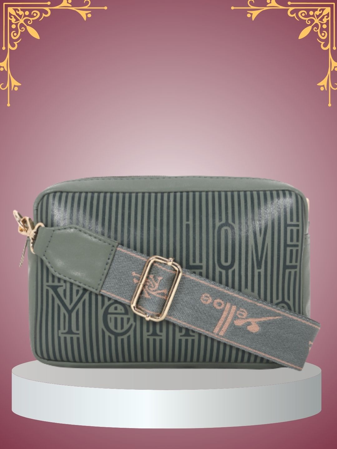 Olive Green Printed Sling Bag