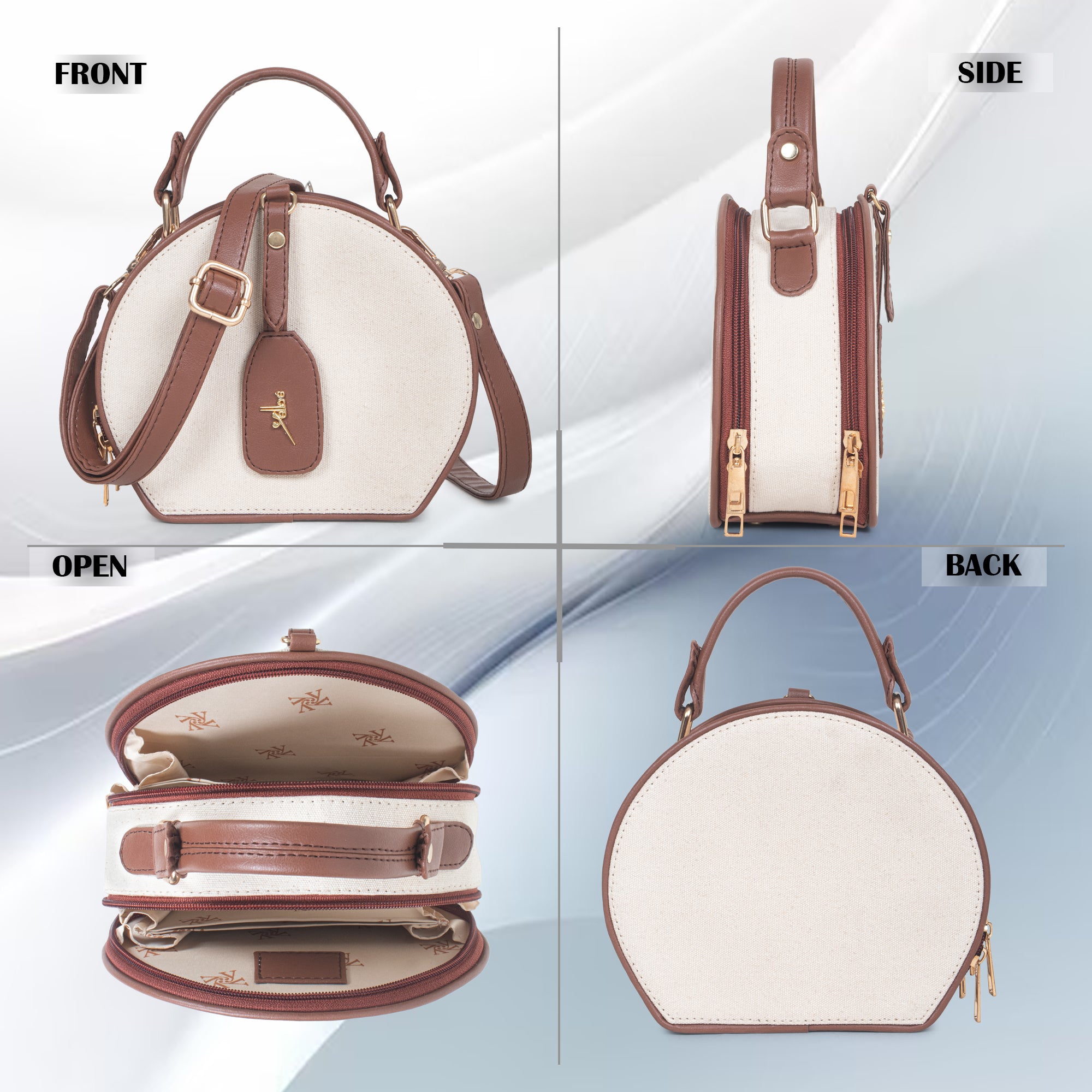 Women Off White Color Blocked Round Sling bag