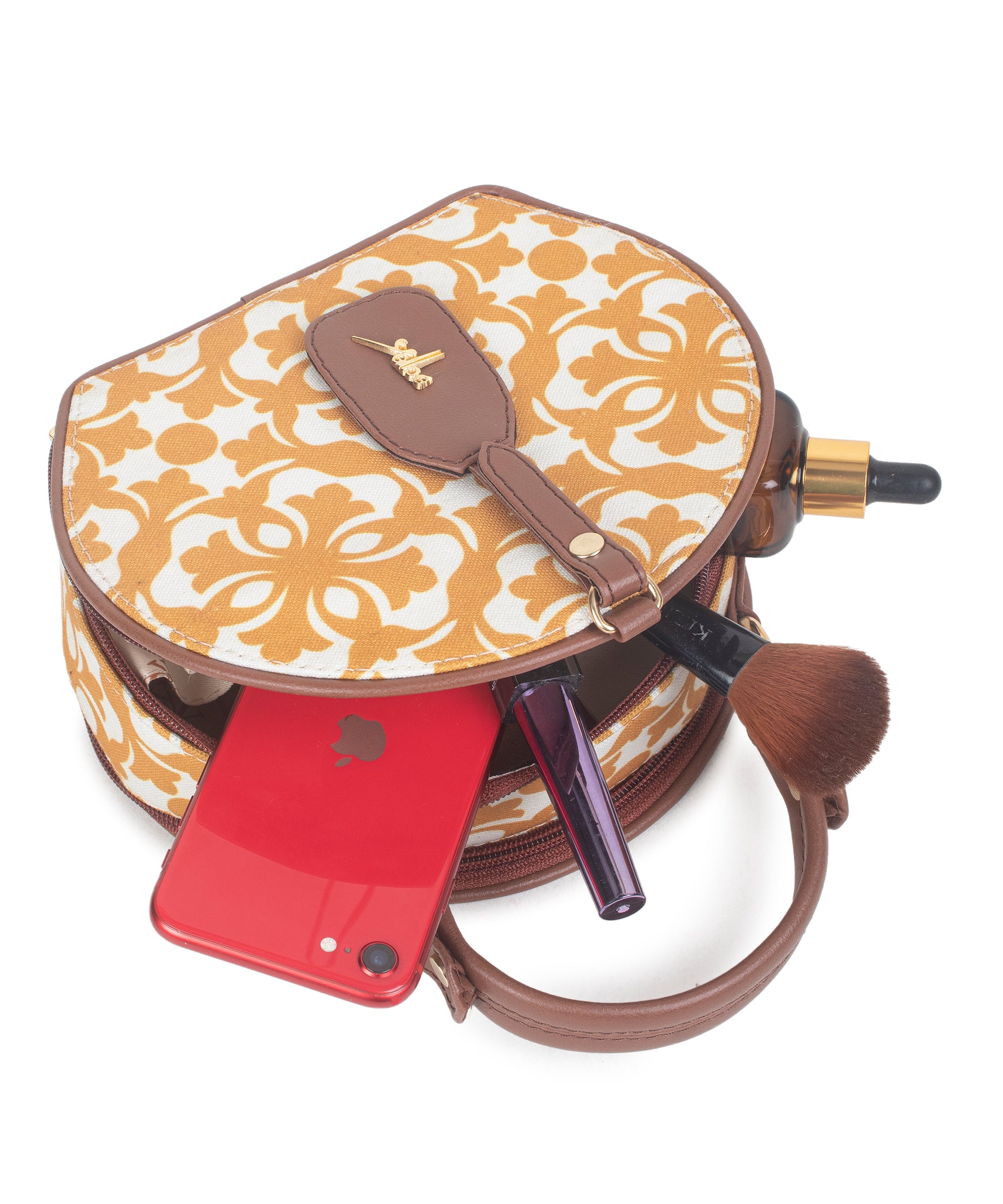 Yellow Geometric Print Round Sling Bag