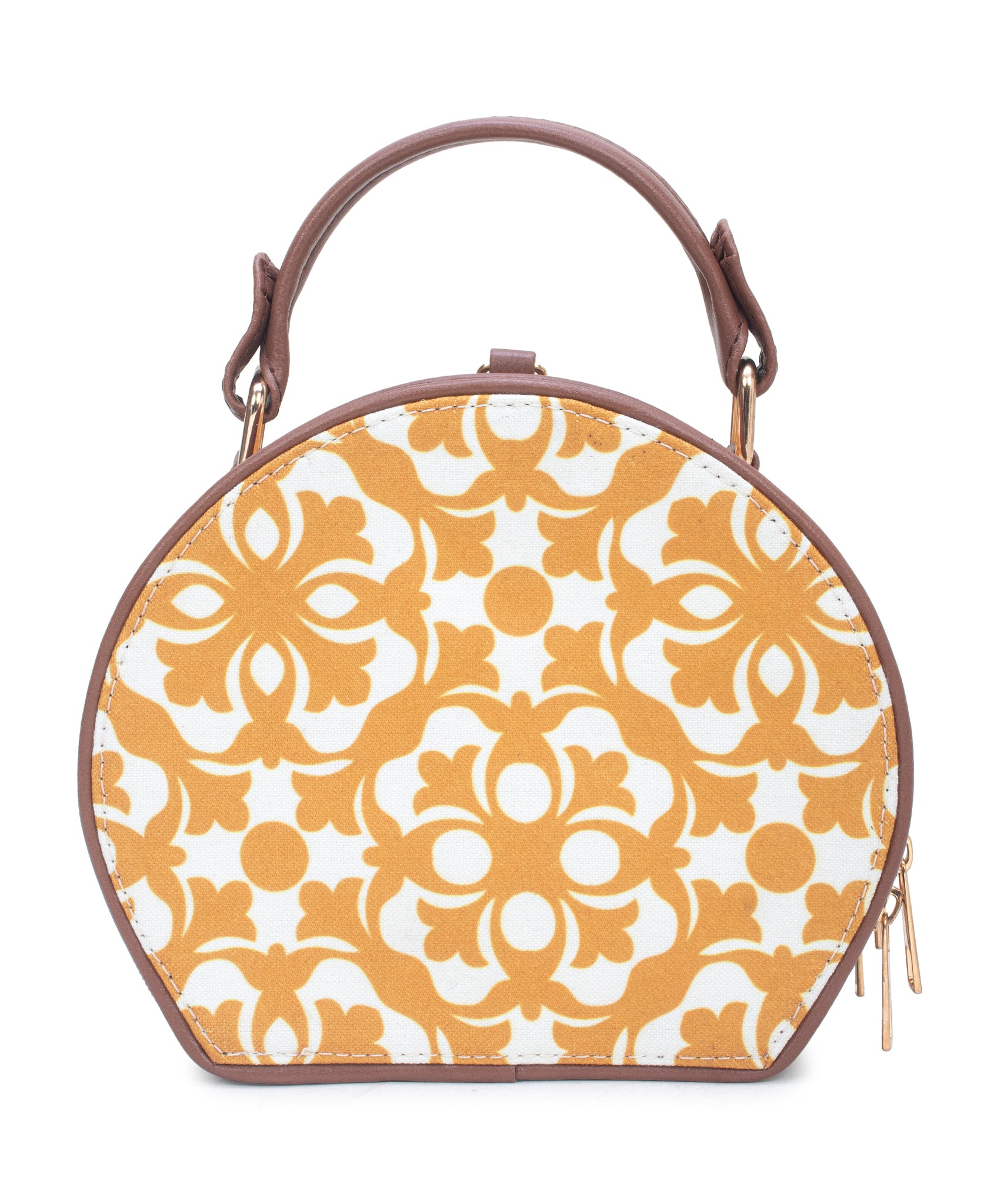 Yellow Geometric Print Round Sling Bag