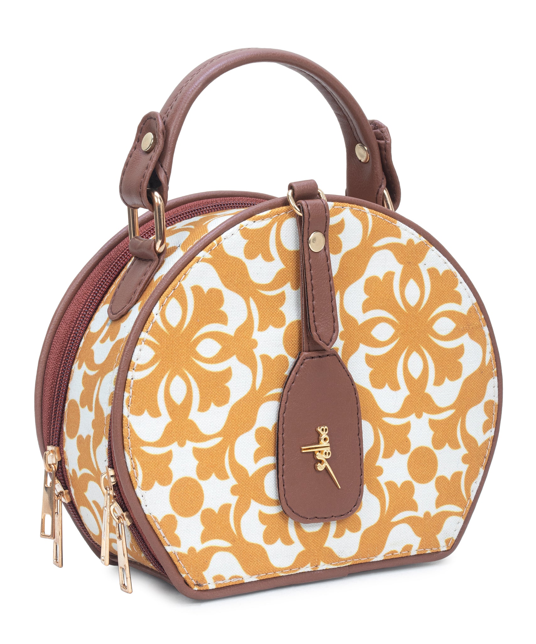 Yellow Geometric Print Round Sling Bag