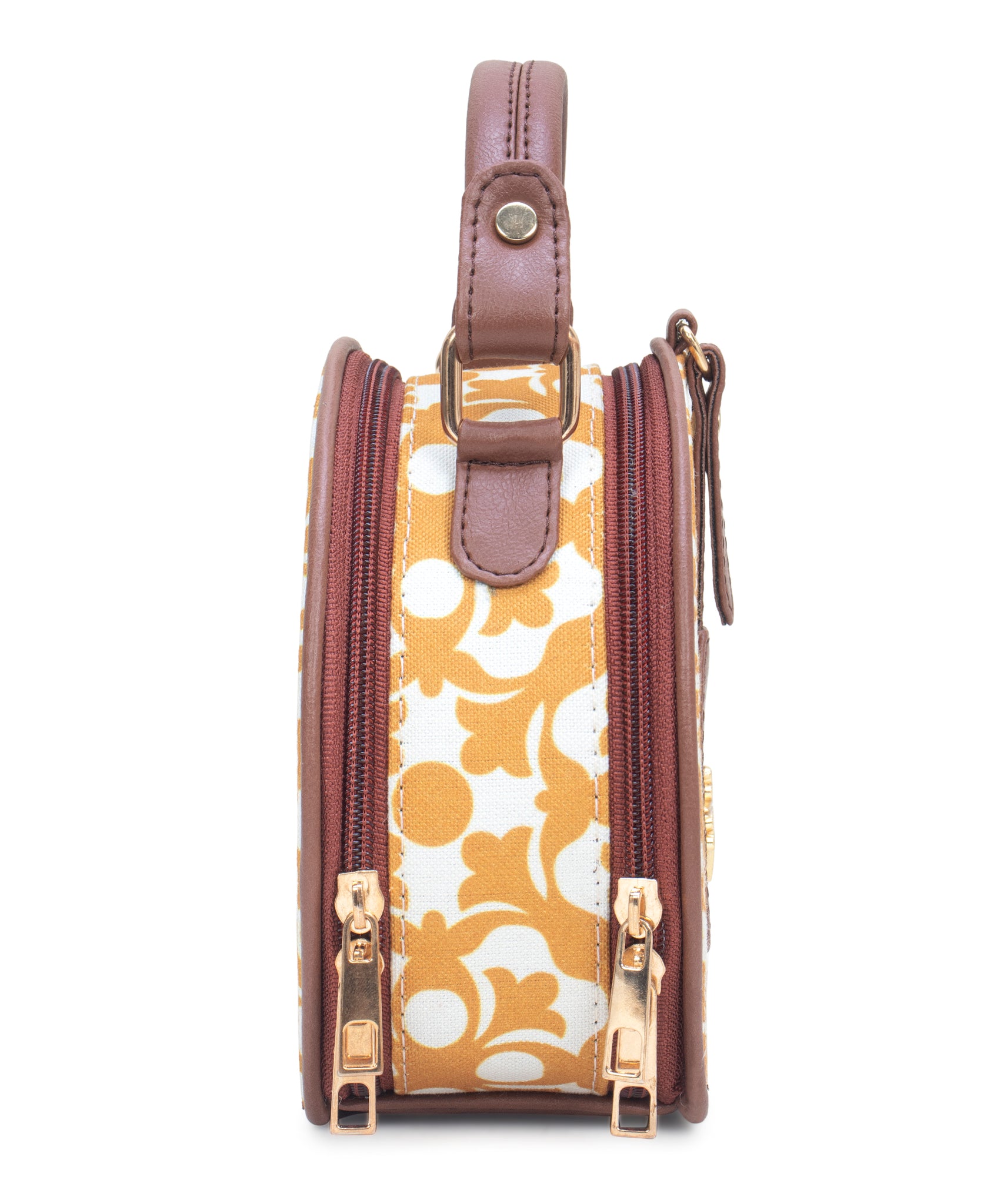 Yellow Geometric Print Round Sling Bag