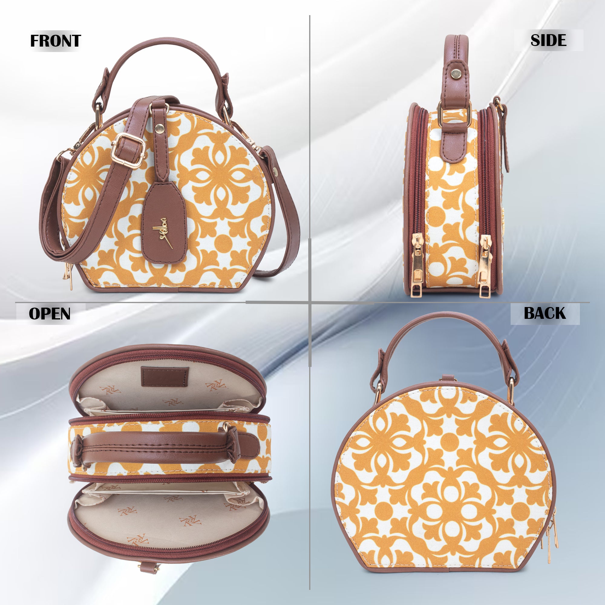 Yellow Geometric Print Round Sling Bag