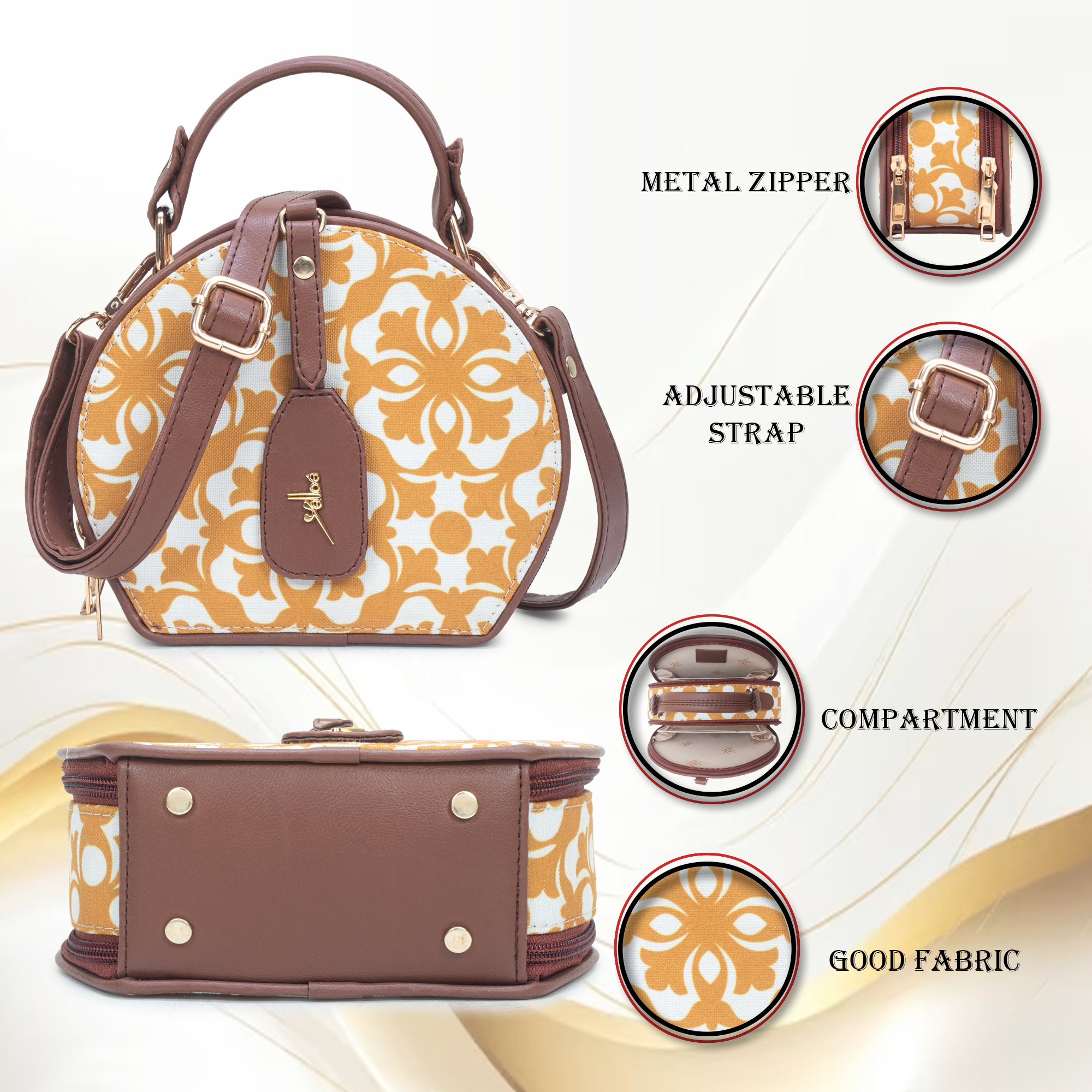 Yellow Geometric Print Round Sling Bag