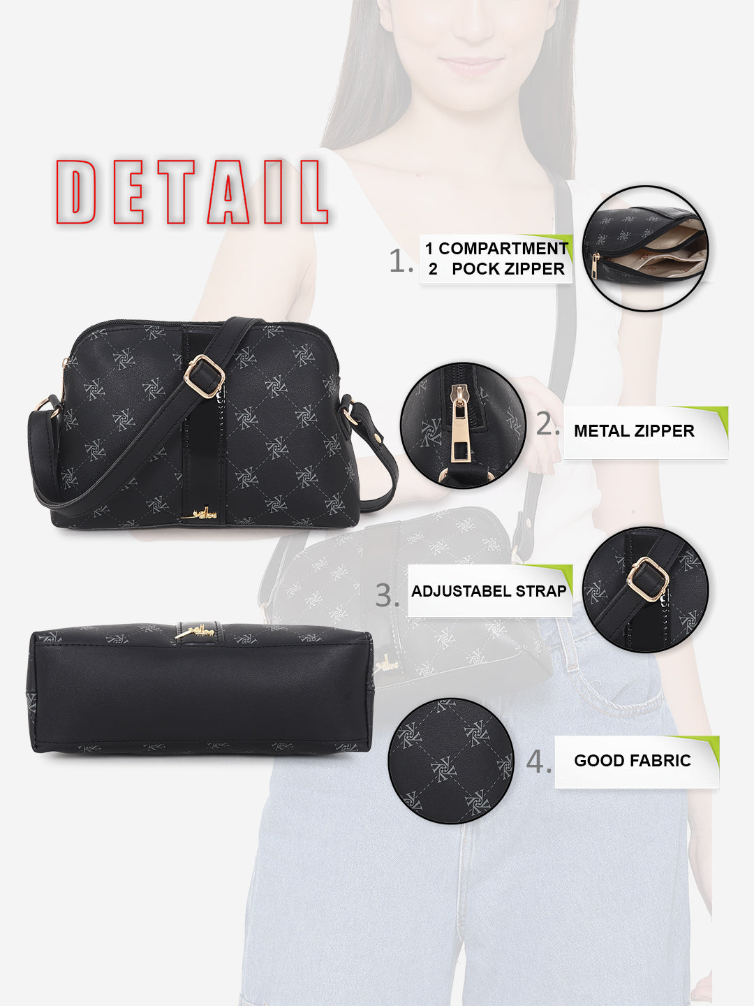 Black Printed Sling bag