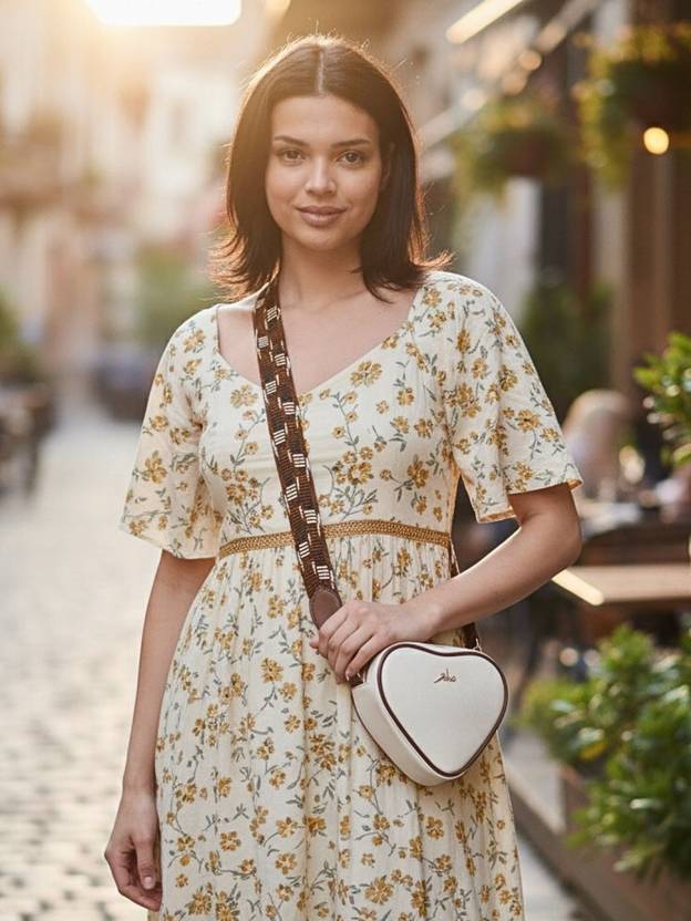 Off White Heart Shaped Small Sling Bag