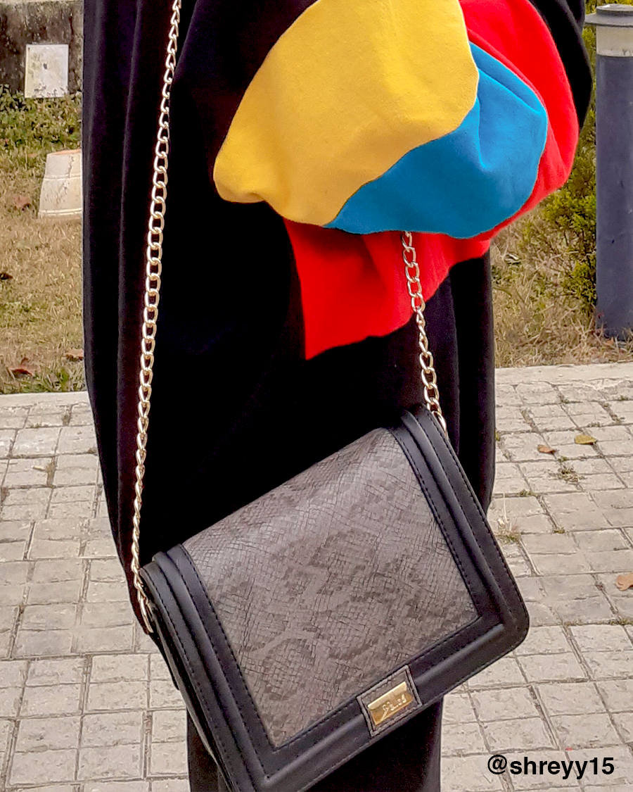 Black Sling Bag with Snake Print