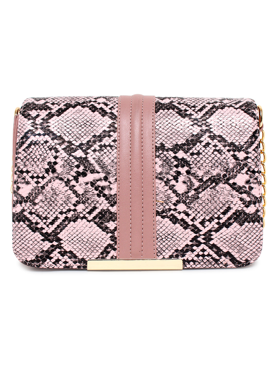 Women's Pink Sling Bag with Snake Print