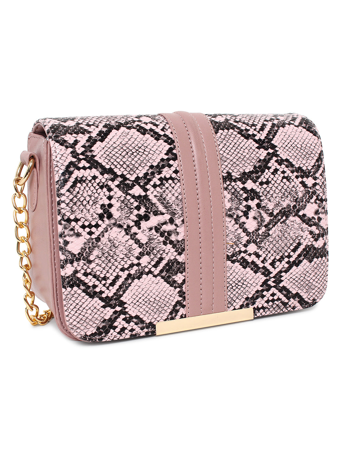 Women's Pink Sling Bag with Snake Print