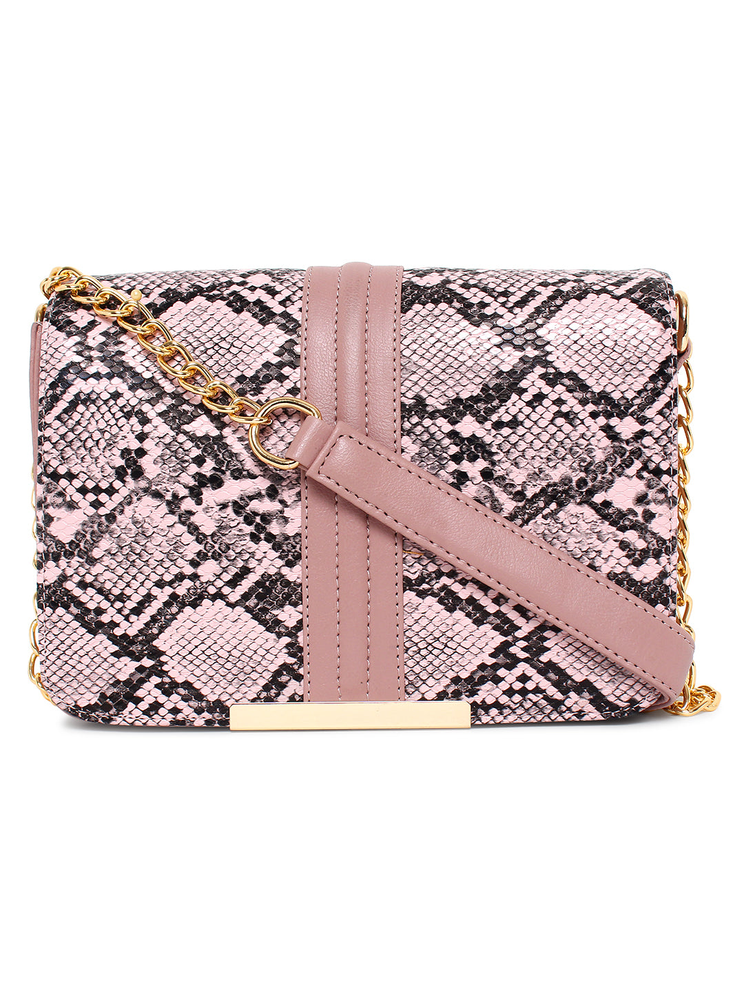 Women's Pink Sling Bag with Snake Print