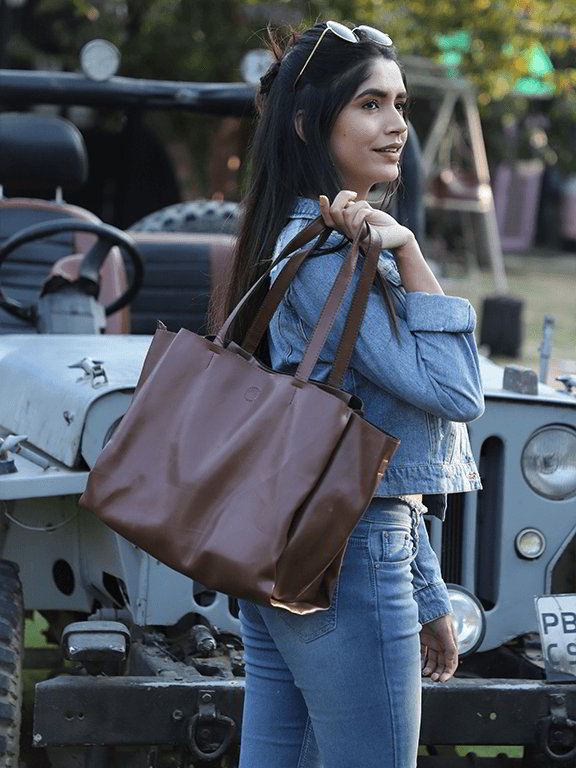 Tan Multi Compartment Shoulder Tote Bag - Main Image