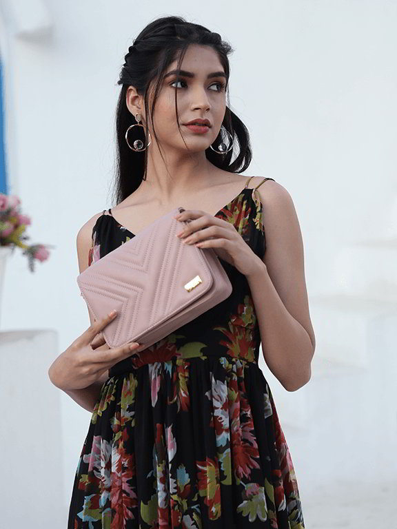 Trendy Pink Quilted Sling Bag