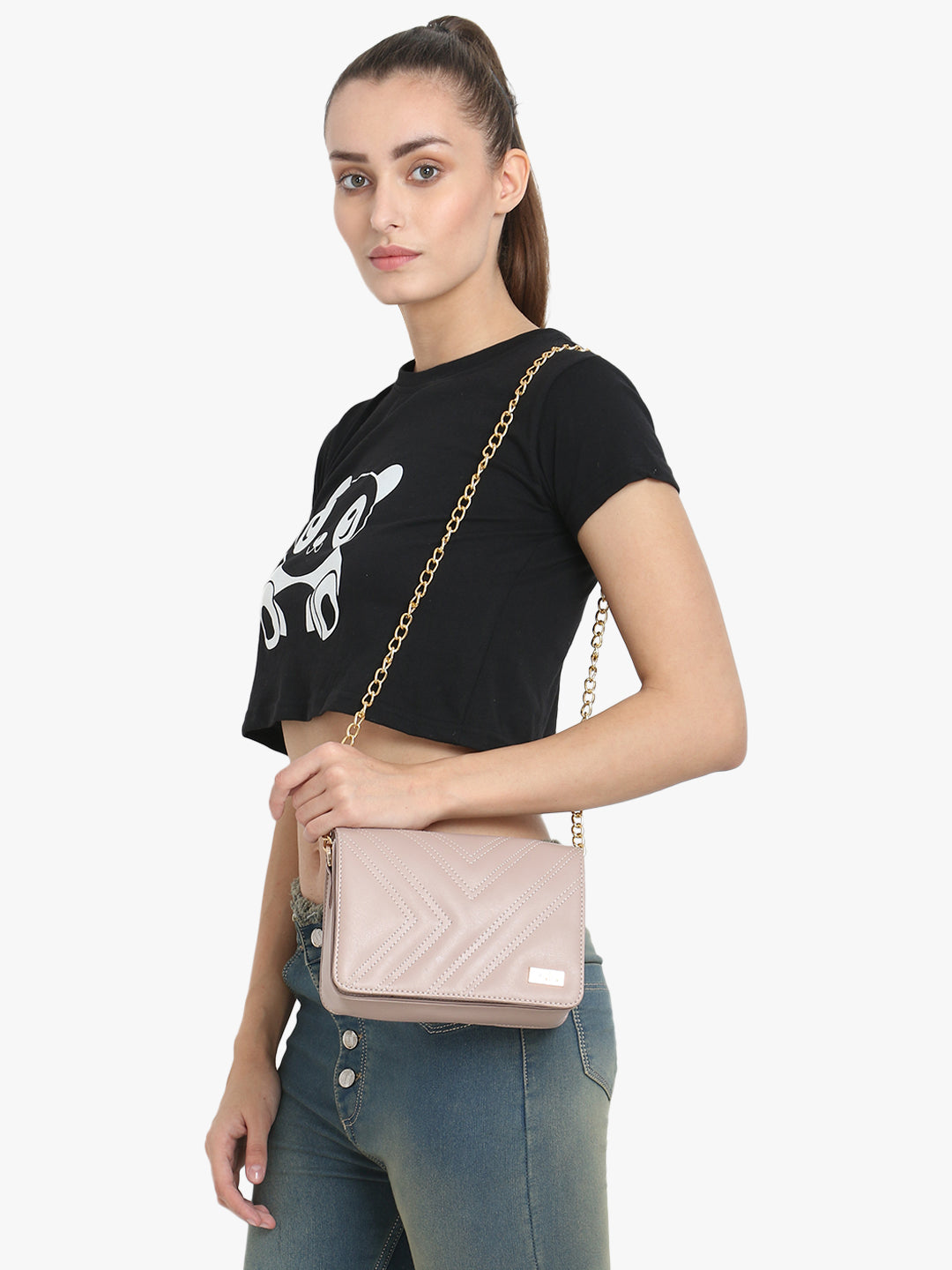Trendy Pink Quilted Sling Bag