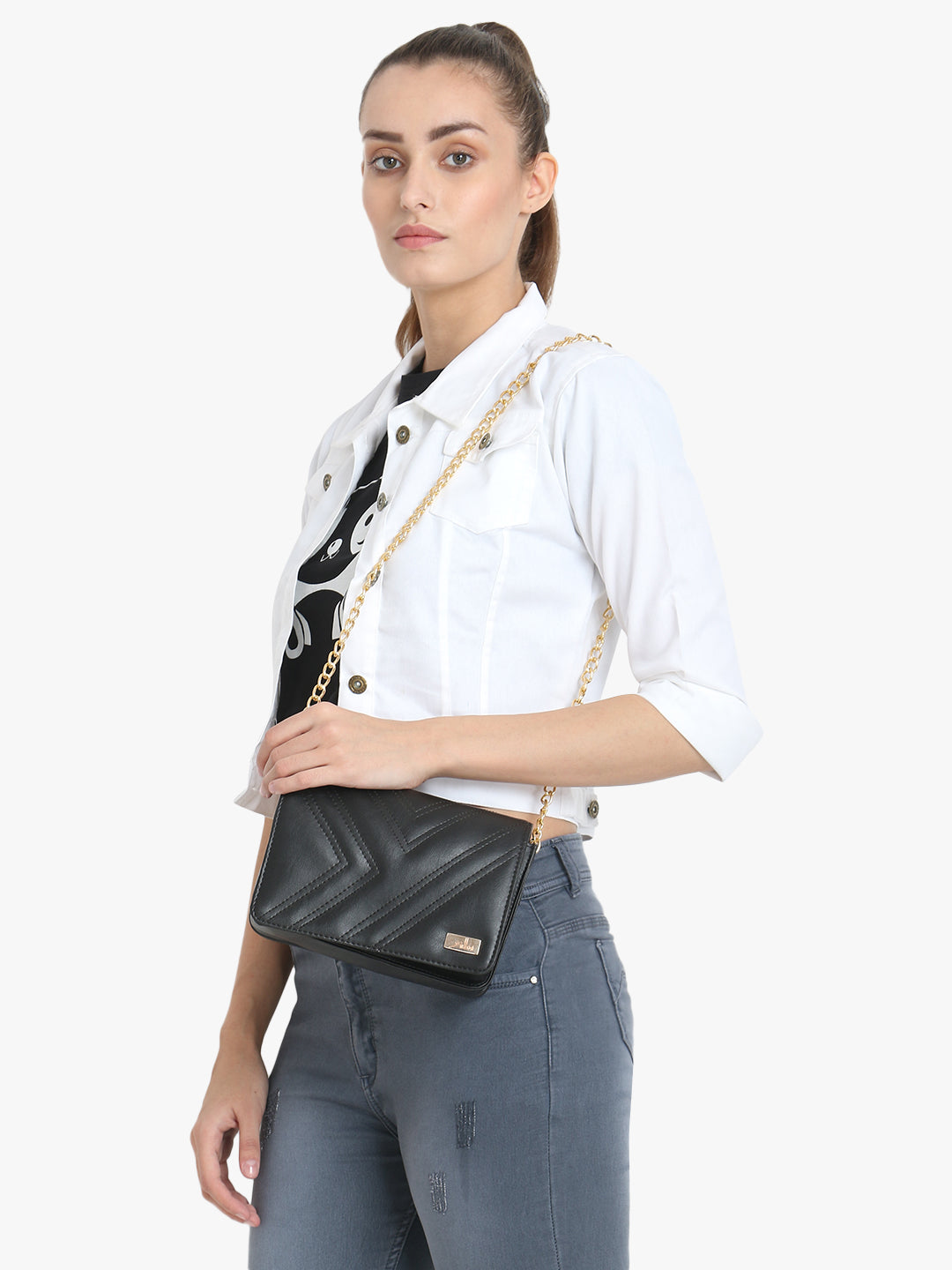 Trendy Black Quilted Sling Bag