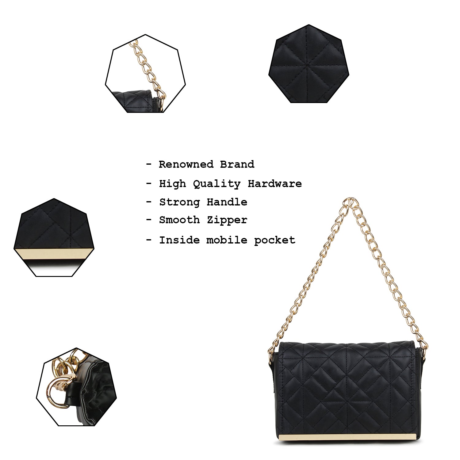 Women's Quilted Handheld Chain Bag