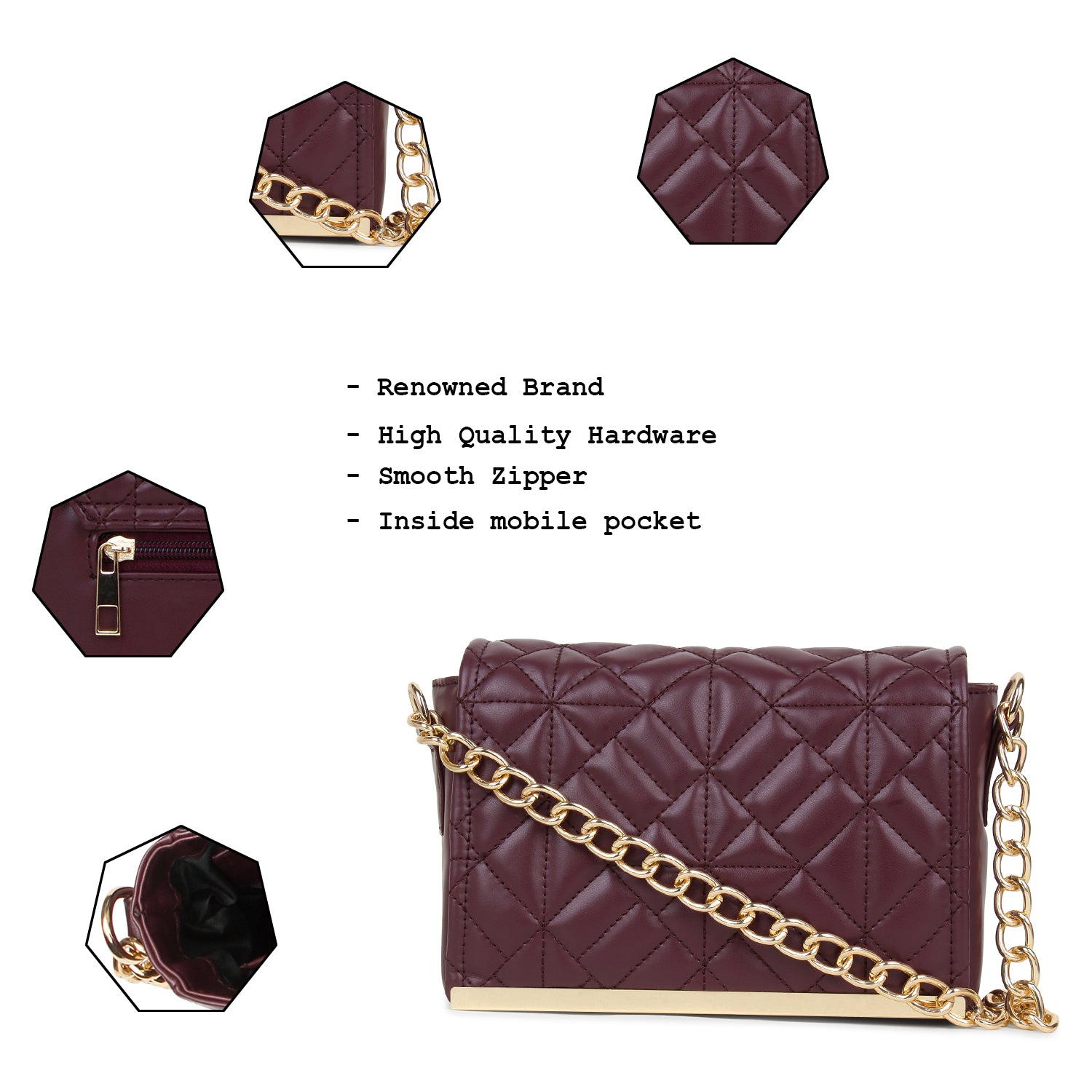 Women's Quilted Handheld Chain Bag