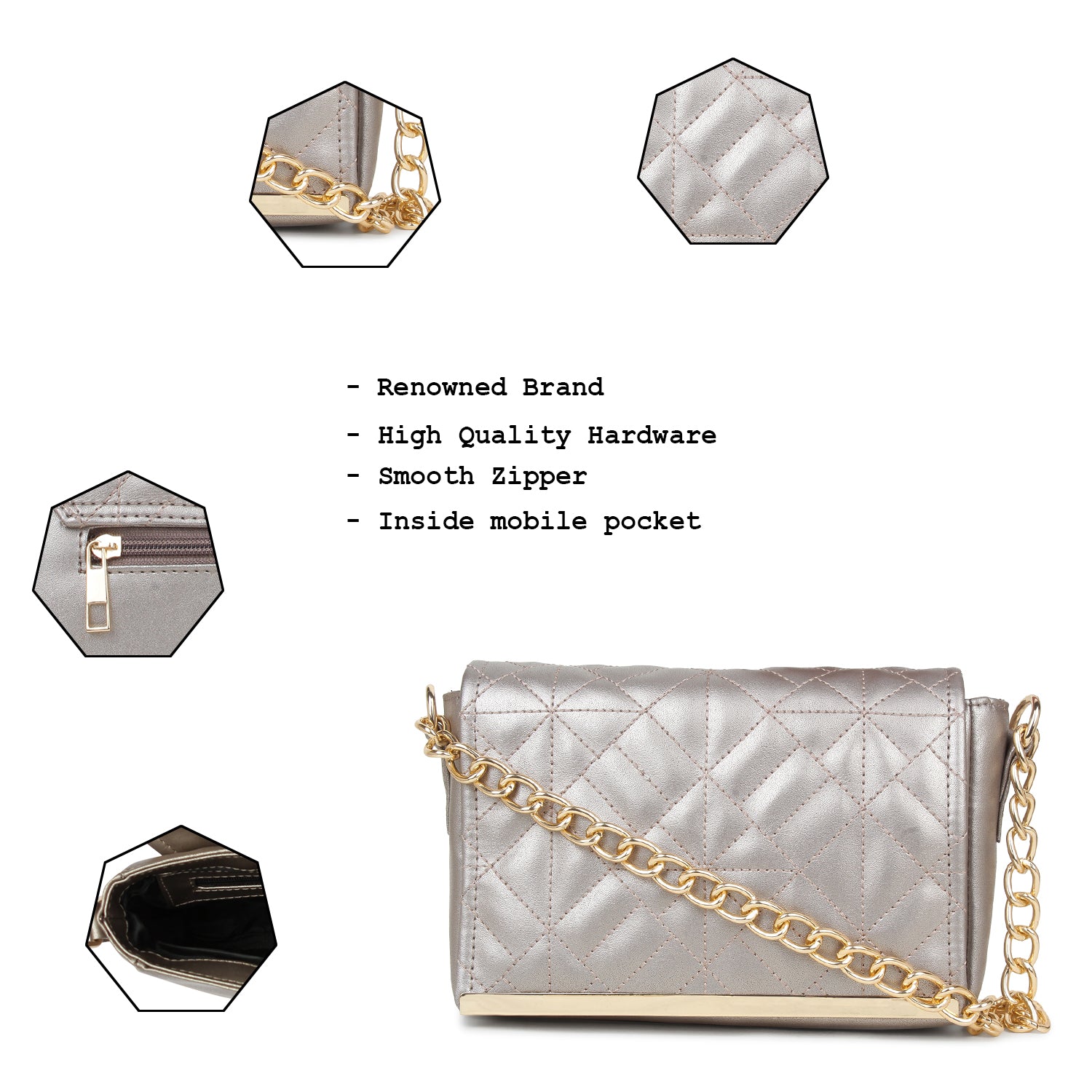 Women's Quilted Handheld Chain Bag